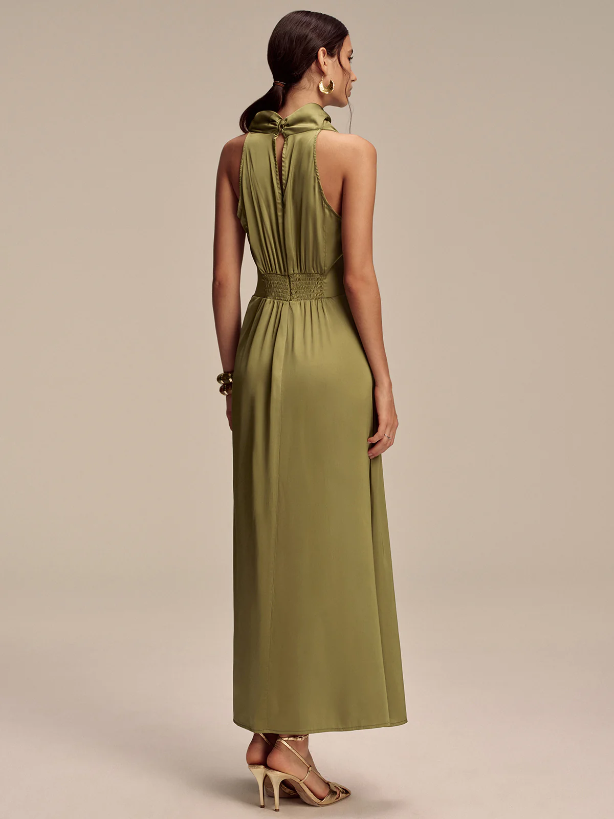 Satin Mock Neck Sleeveless Maxi Dress - Wholesalesil