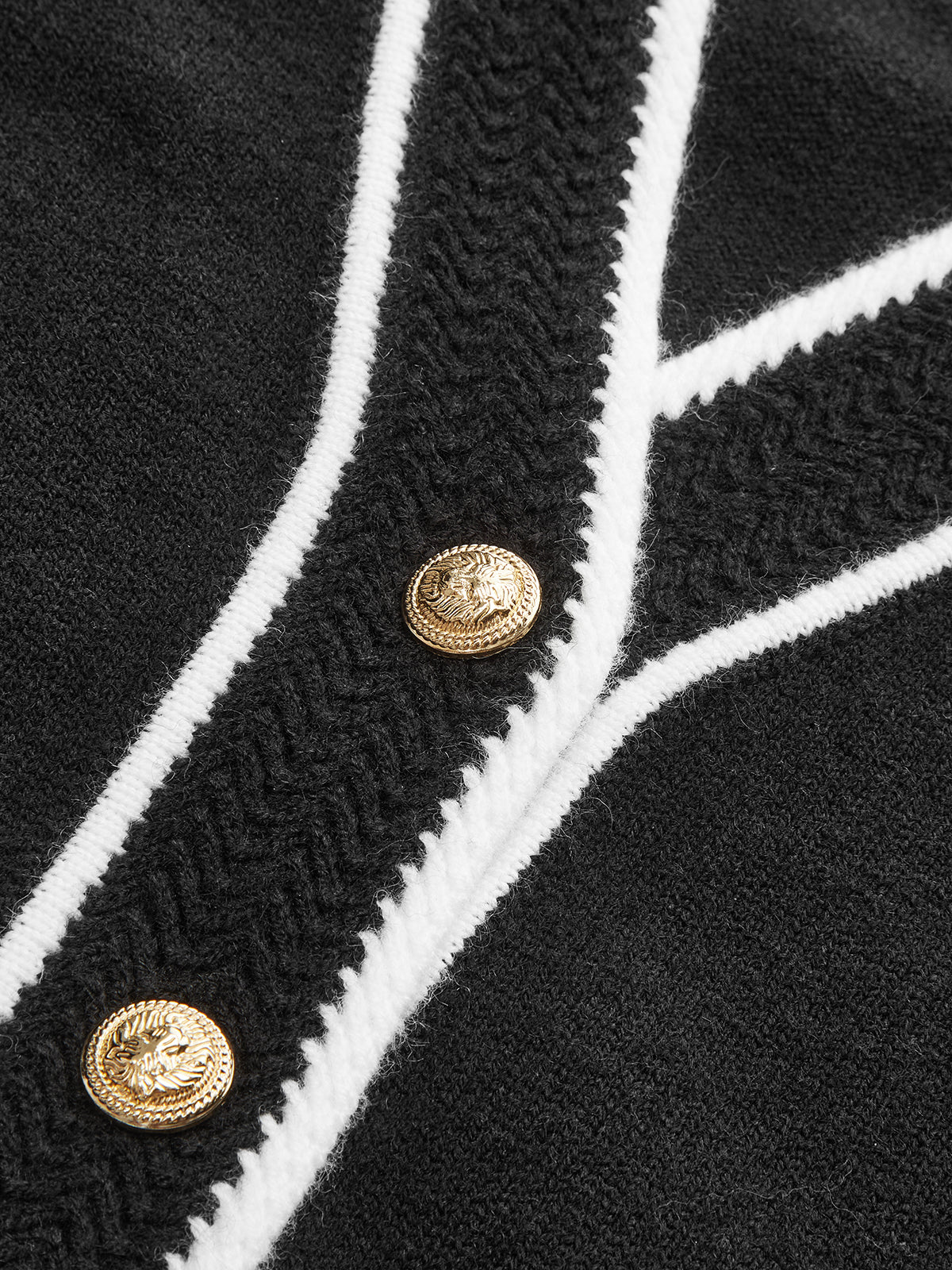 Contrast Trim Metal Button Wool-Blend Cardigan - Wholesalesil