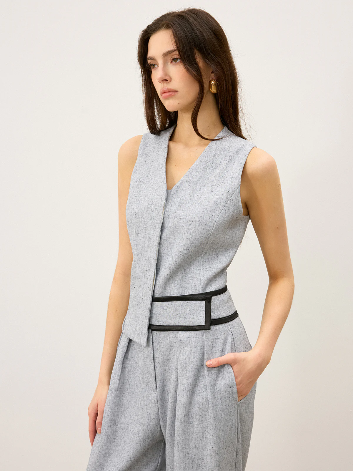 Back Buttons Slit Hem Vest - Wholesalesil