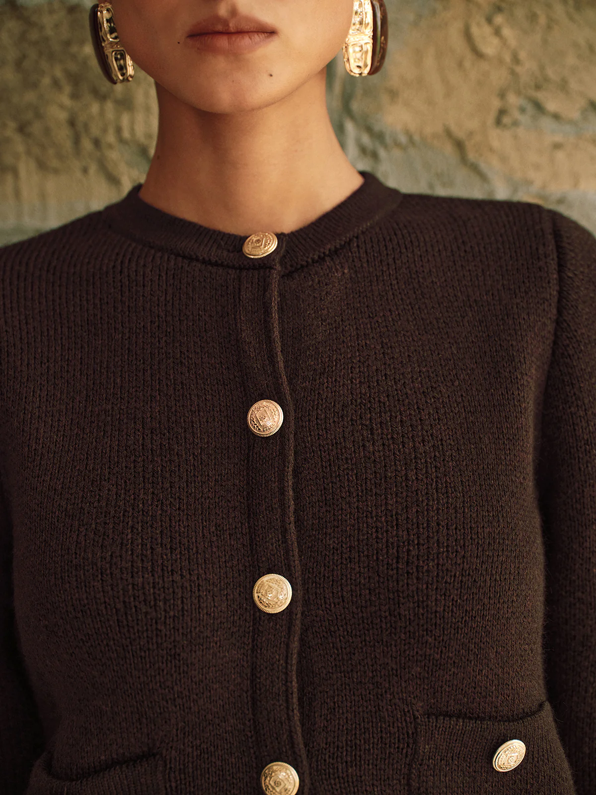 Metal Button Wool-Blend Knit Cardigan - Wholesalesil