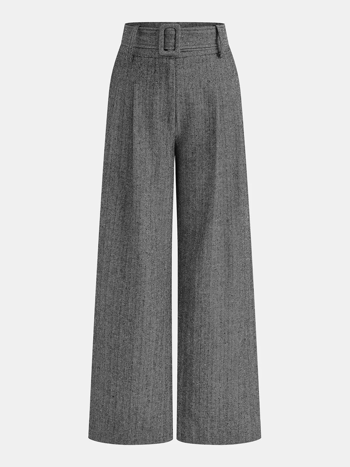 Belted Herringbone Wide-Leg Pants - Wholesalesil