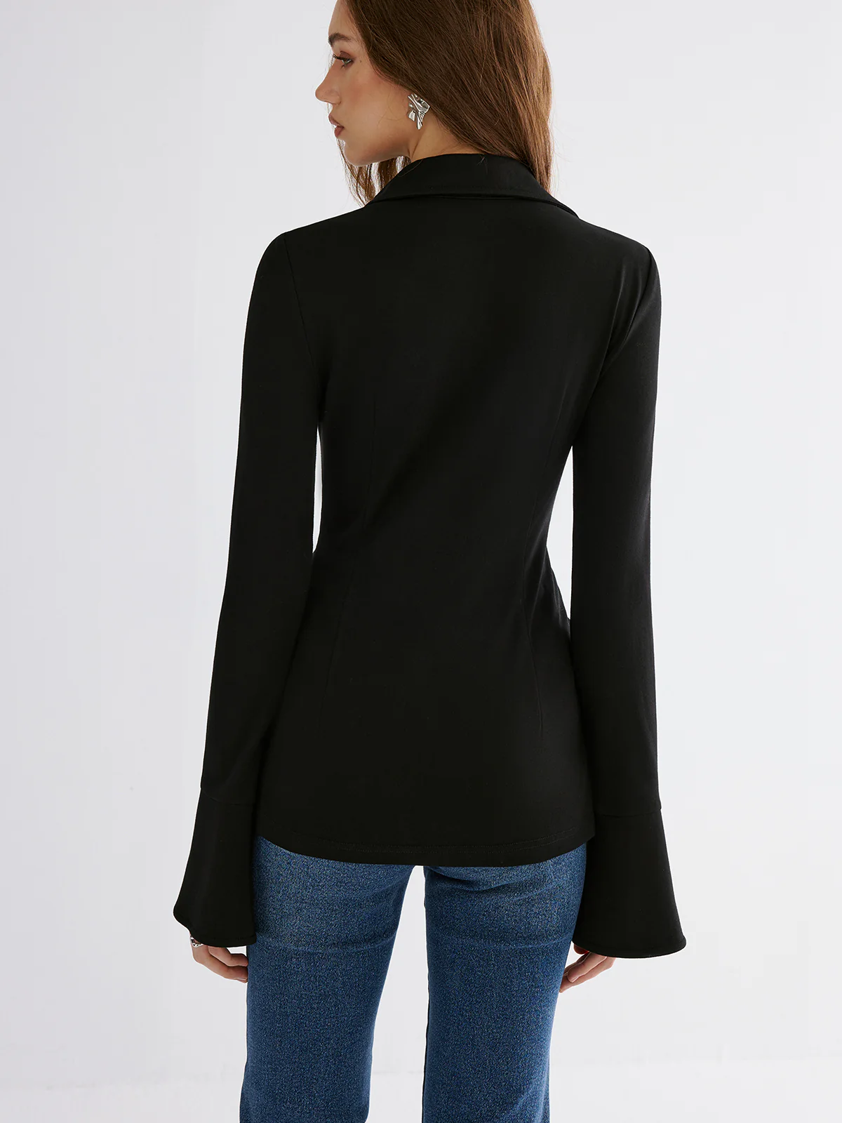 Flared Cuff Collared Blouse - Wholesalesil