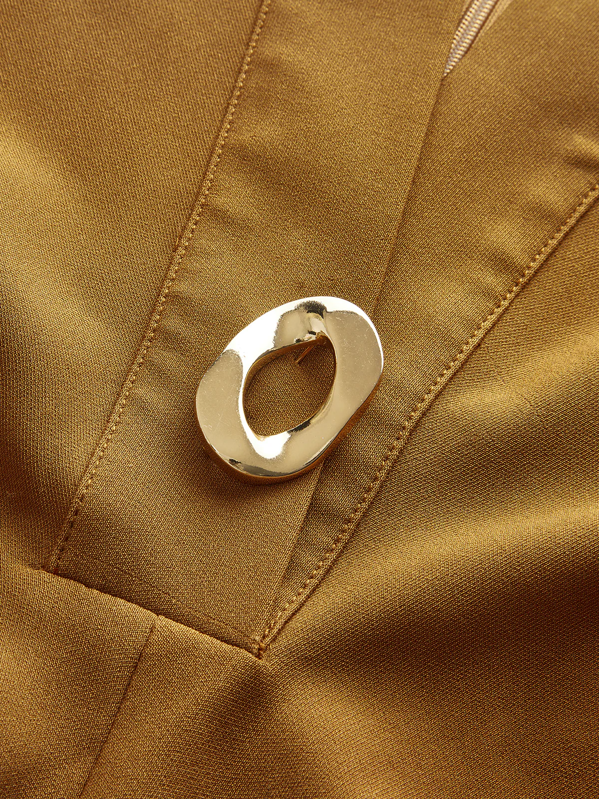 V-Neck Metal Detail Fitted Waist Dress - Wholesalesil