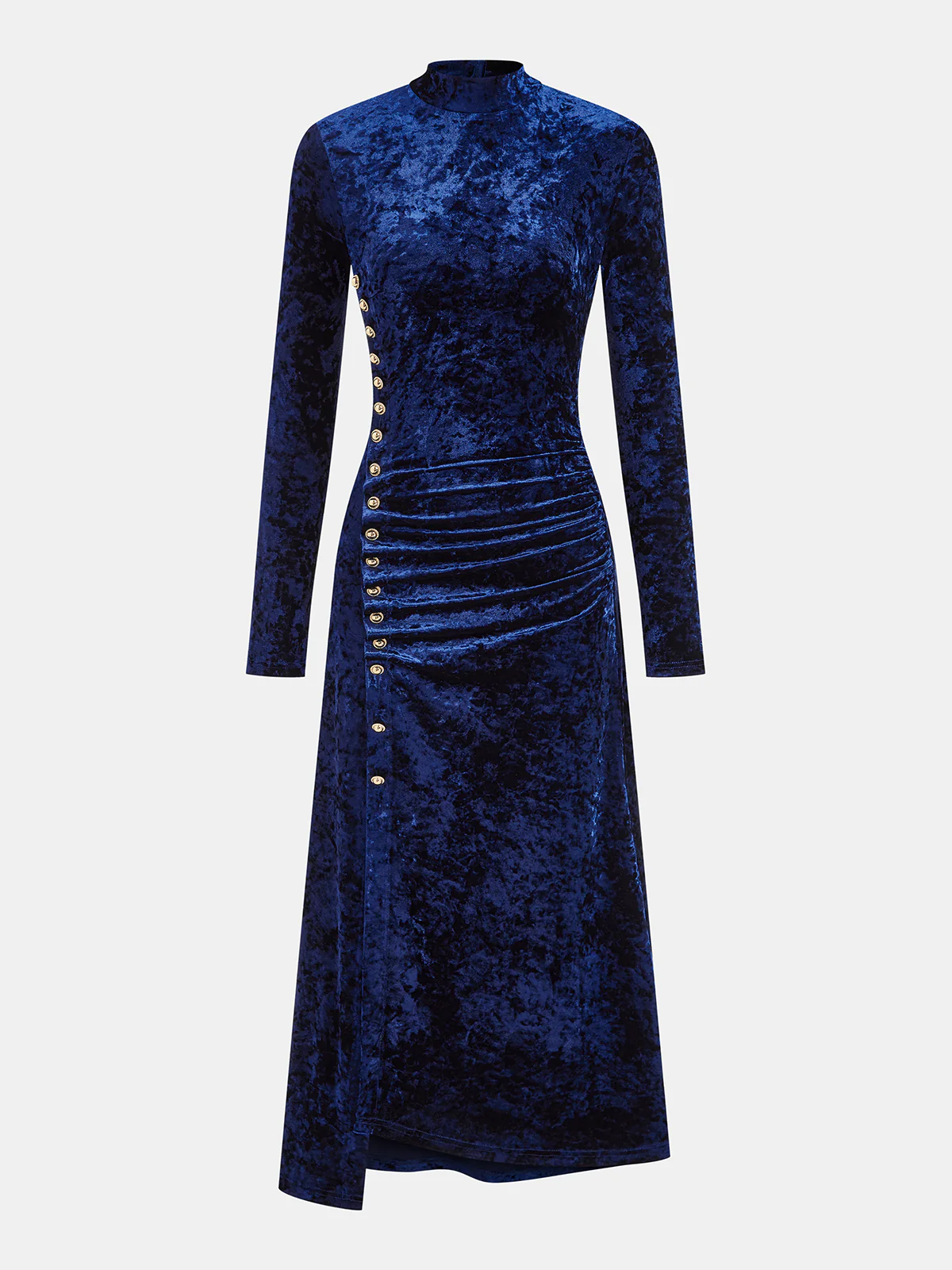 Metal Button Ruched Velvet Maxi Dress - Wholesalesil