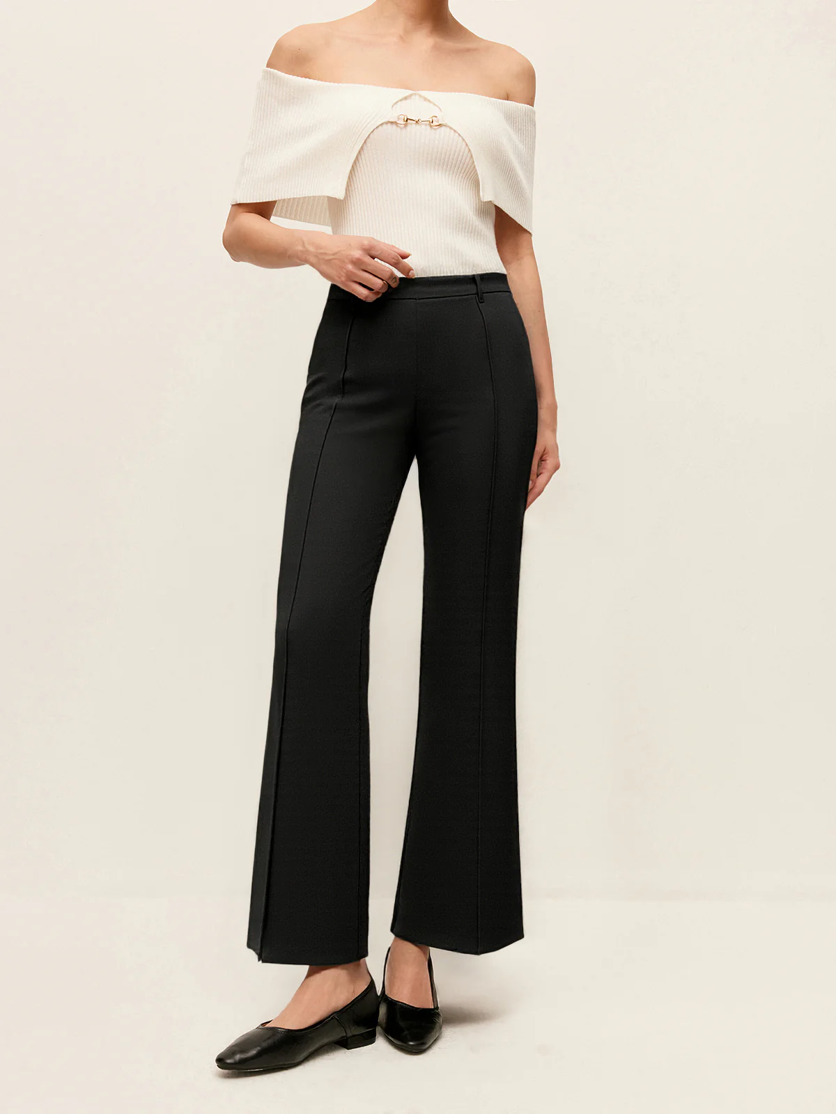 Stretchable Flared Pants with Front Seams - Wholesalesil