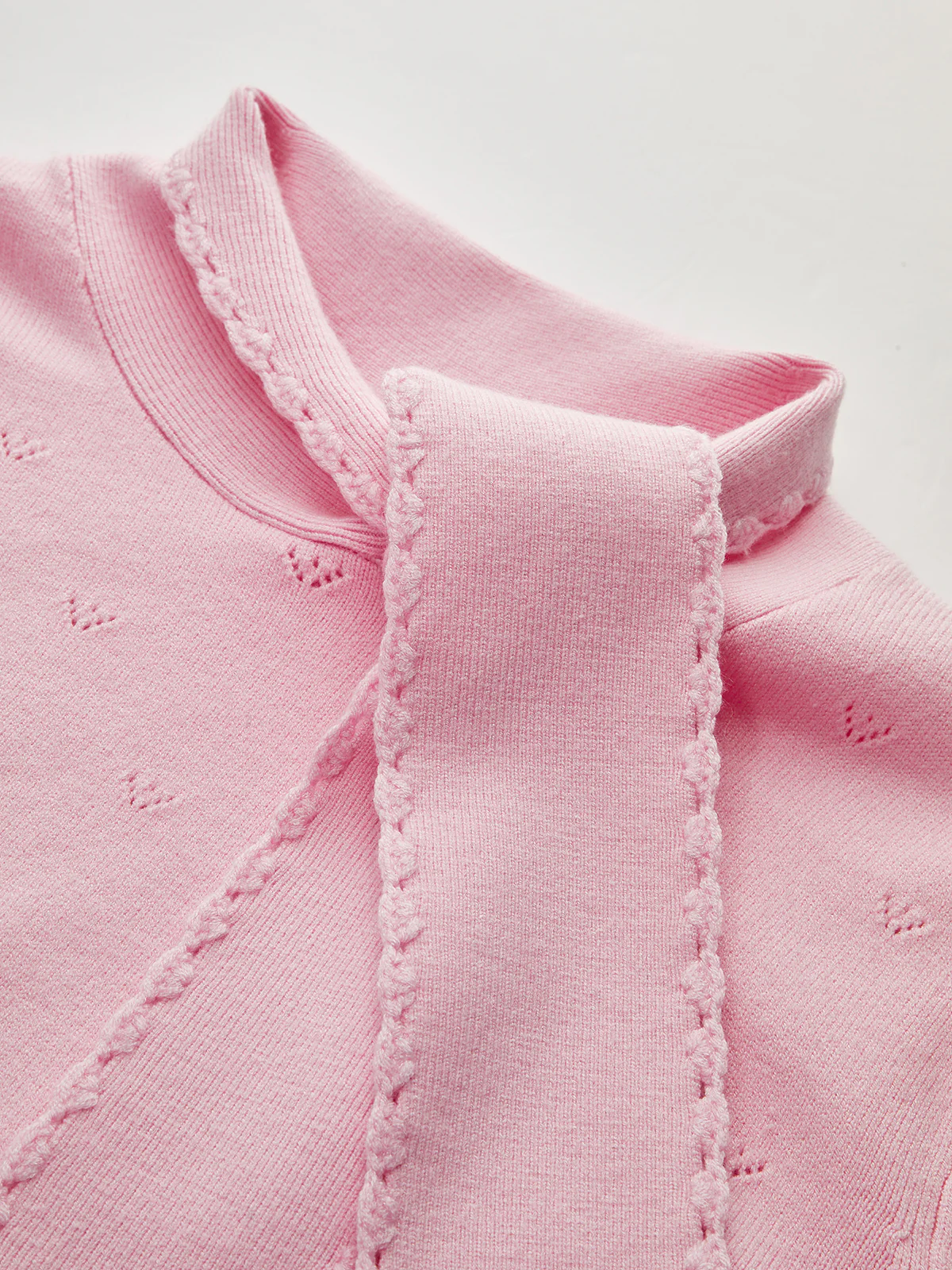 Tie Neck Eyelet Knit Sweater - Wholesalesil