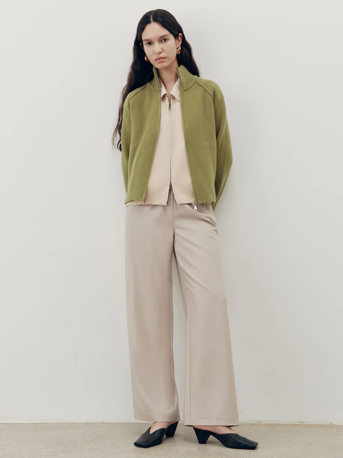 Zip-Up Turtleneck Knit Cardigan - Wholesalesil