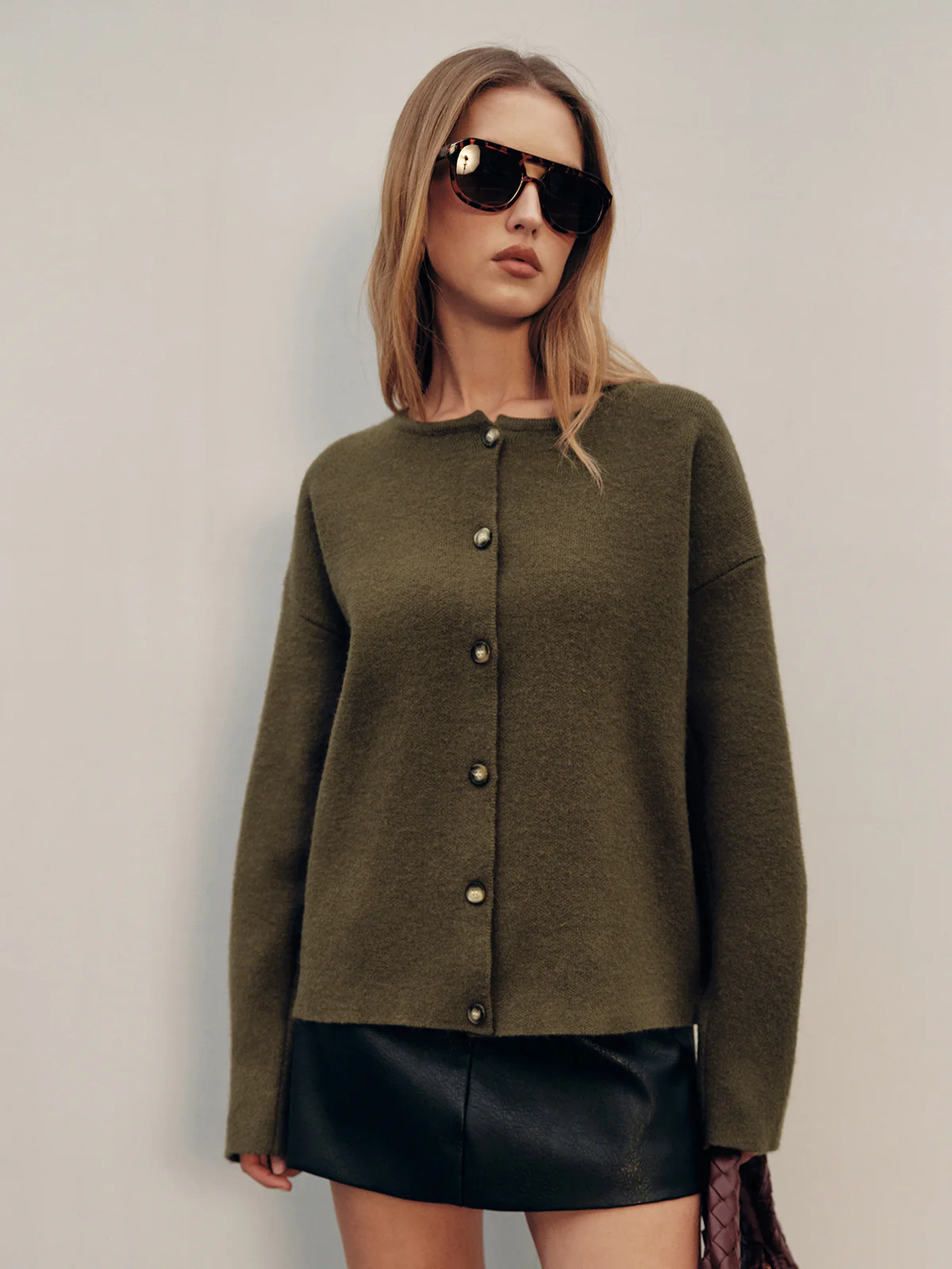 Button-Front Knit Cardigan with Scarf Detail - Wholesalesil