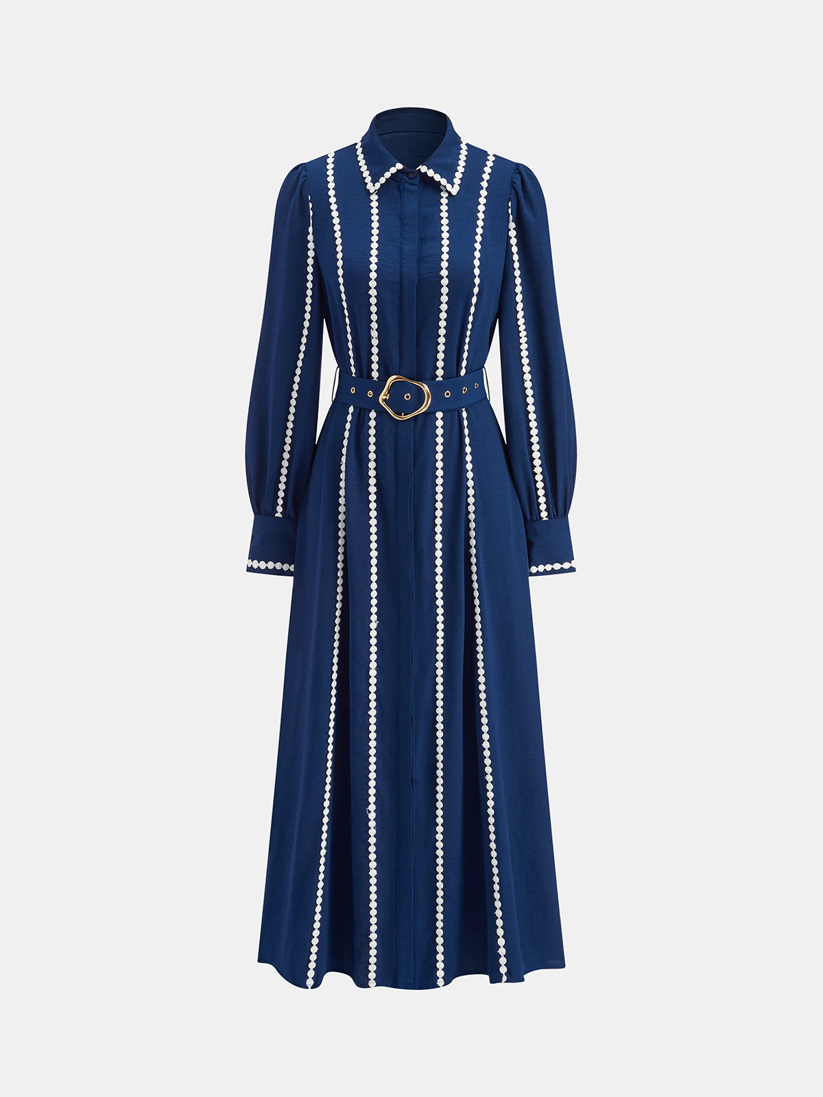 Contrast Lace-Trimmed Belted Shirt Dress - Wholesalesil