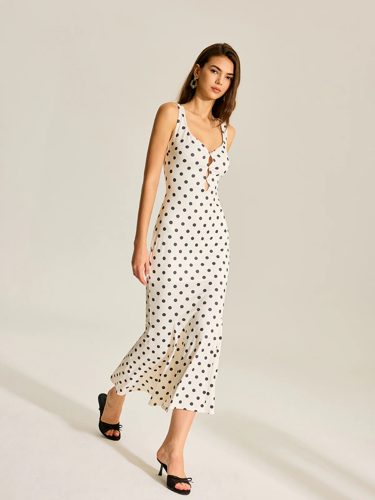 Polka Dot Two-Piece Maxi Dress with Lace Camisole - Wholesalesil