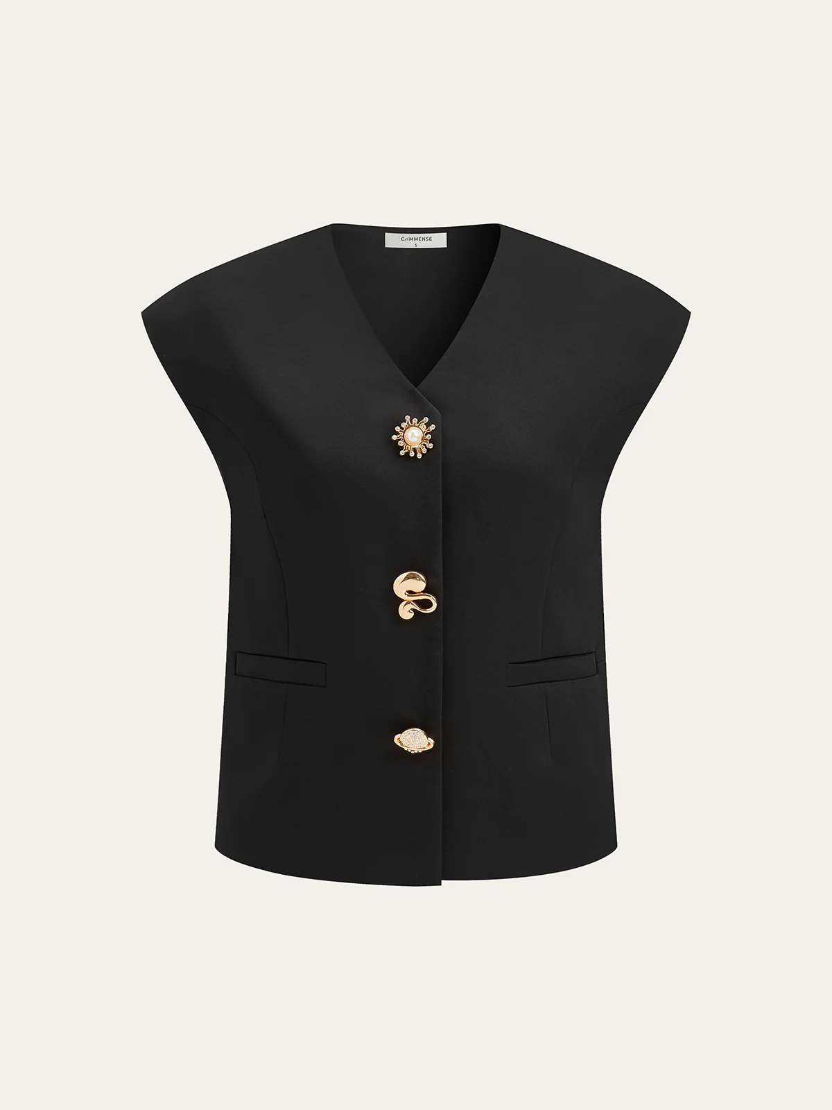 Metal Detail Cap Sleeve Vest - Wholesalesil