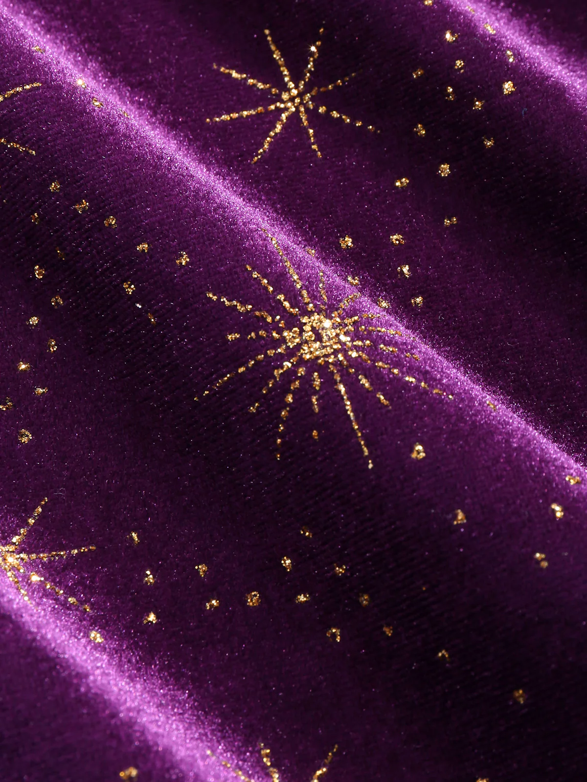 Ruffled V-Neck Star Print Velvet Midi Dress - Wholesalesil