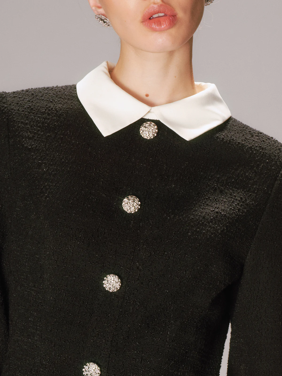 Contrast Collar Tweed Mini Dress - Wholesalesil