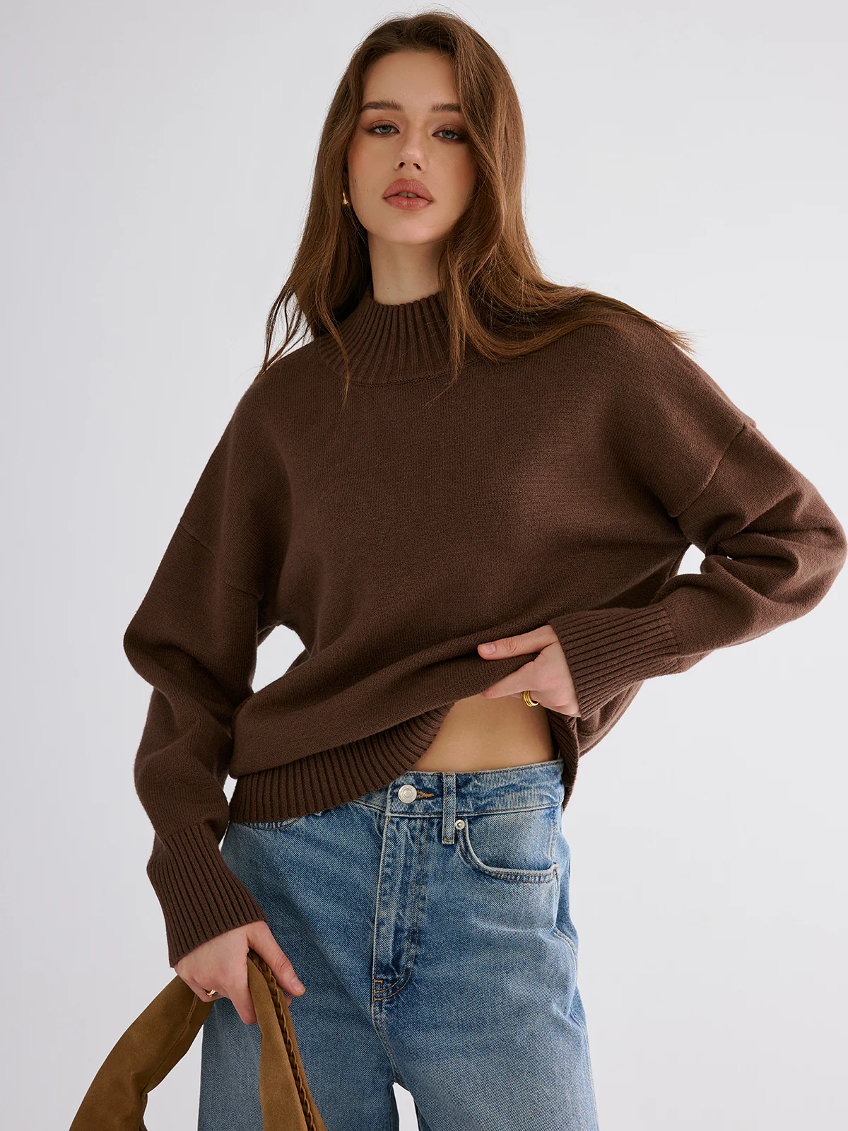 Oversized Drop Shoulder Crew Neck Sweater - Wholesalesil