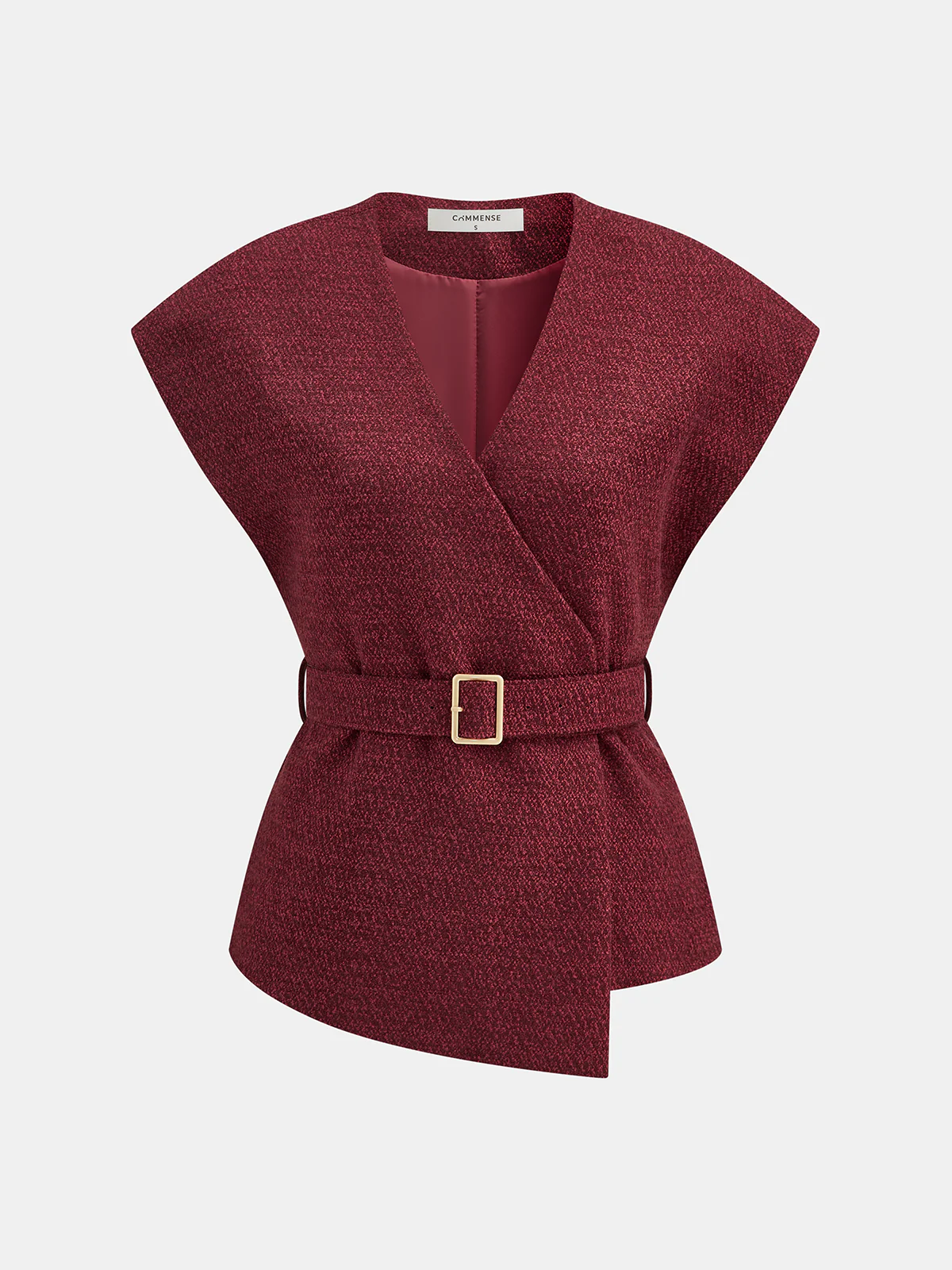 Belted Asymmetric Cap Sleeve V-Neck Vest - Wholesalesil