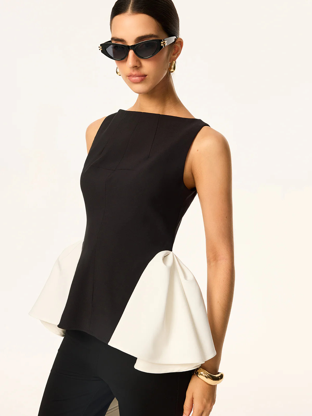 Colorblock Peplum-Waist Sleeveless Blouse - Wholesalesil