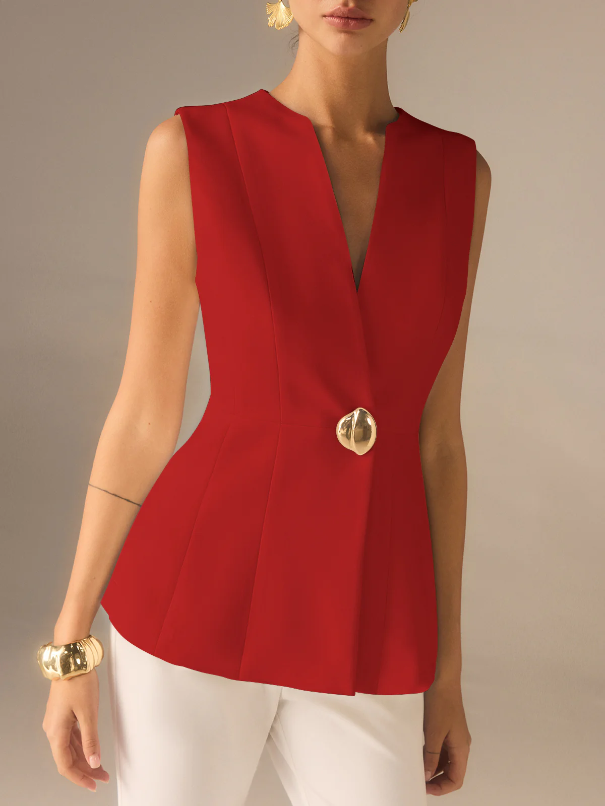 Single Button V-Neck Vest - Wholesalesil