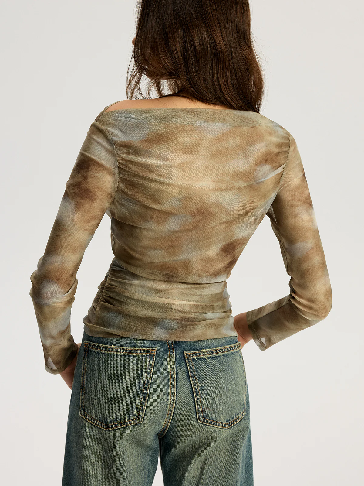 Tie Dye Print Off-shoulder Long Sleeve Top - Wholesalesil