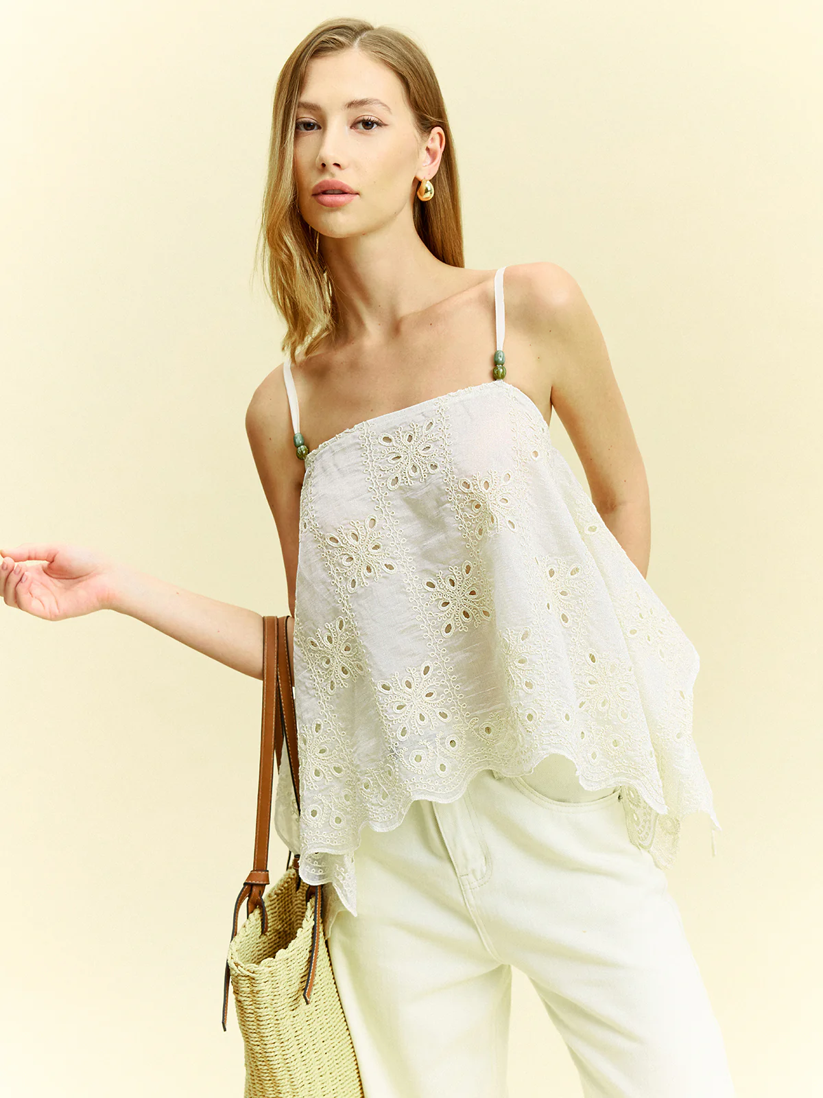 Semi-Sheer Embroidered Eyelet Cami Top - Wholesalesil
