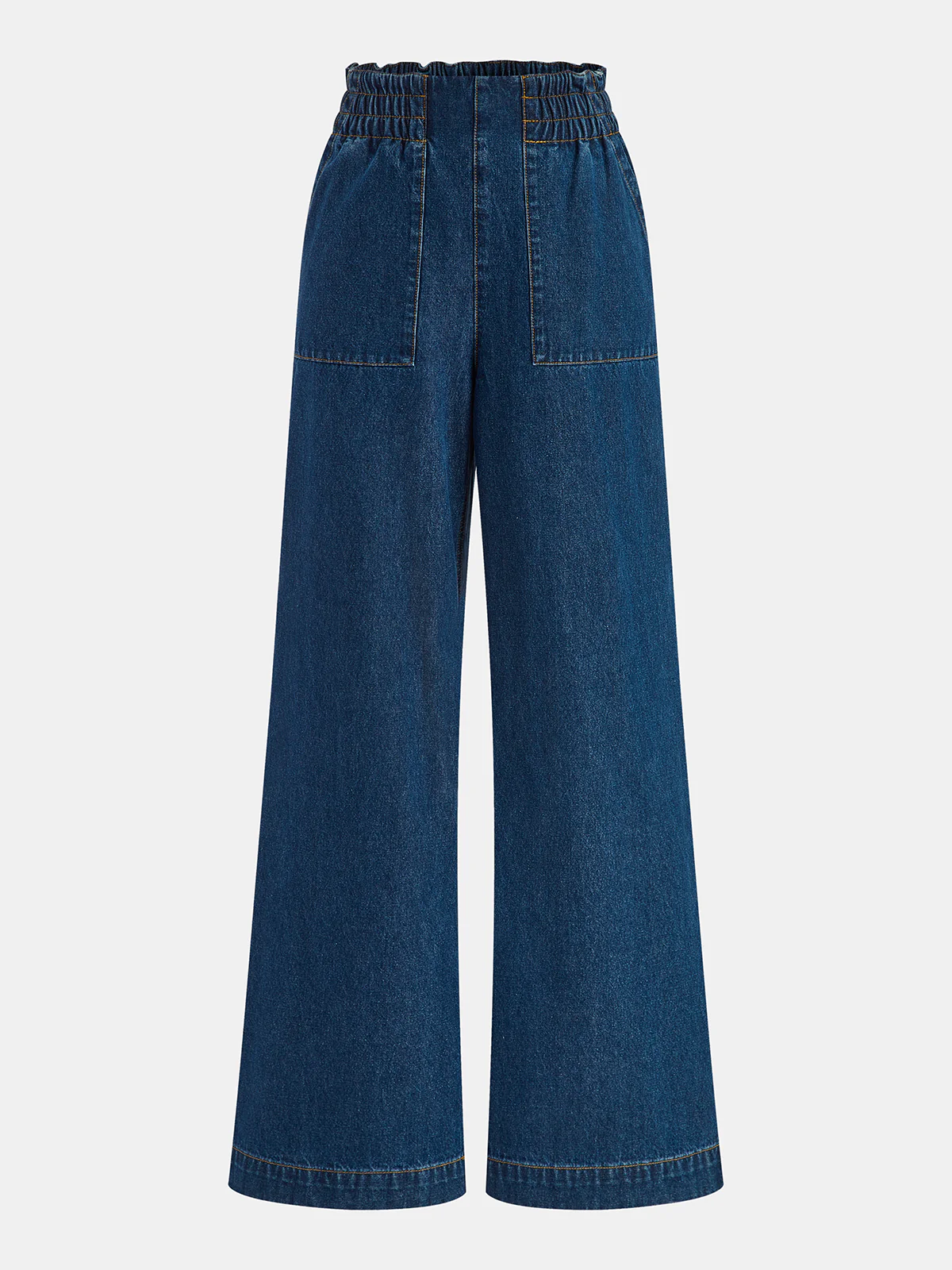 Elastic Waistband Denim Wide-Leg Pants - Wholesalesil