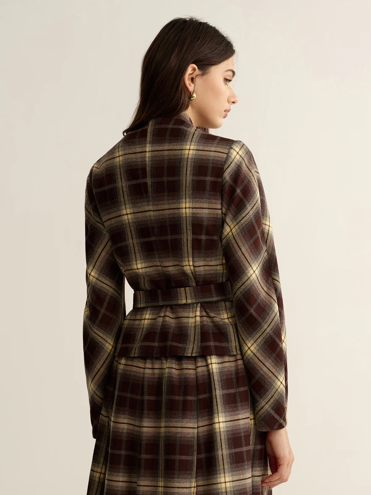 Asymmetric Plaid Wrap Fitted Shirt - Wholesalesil