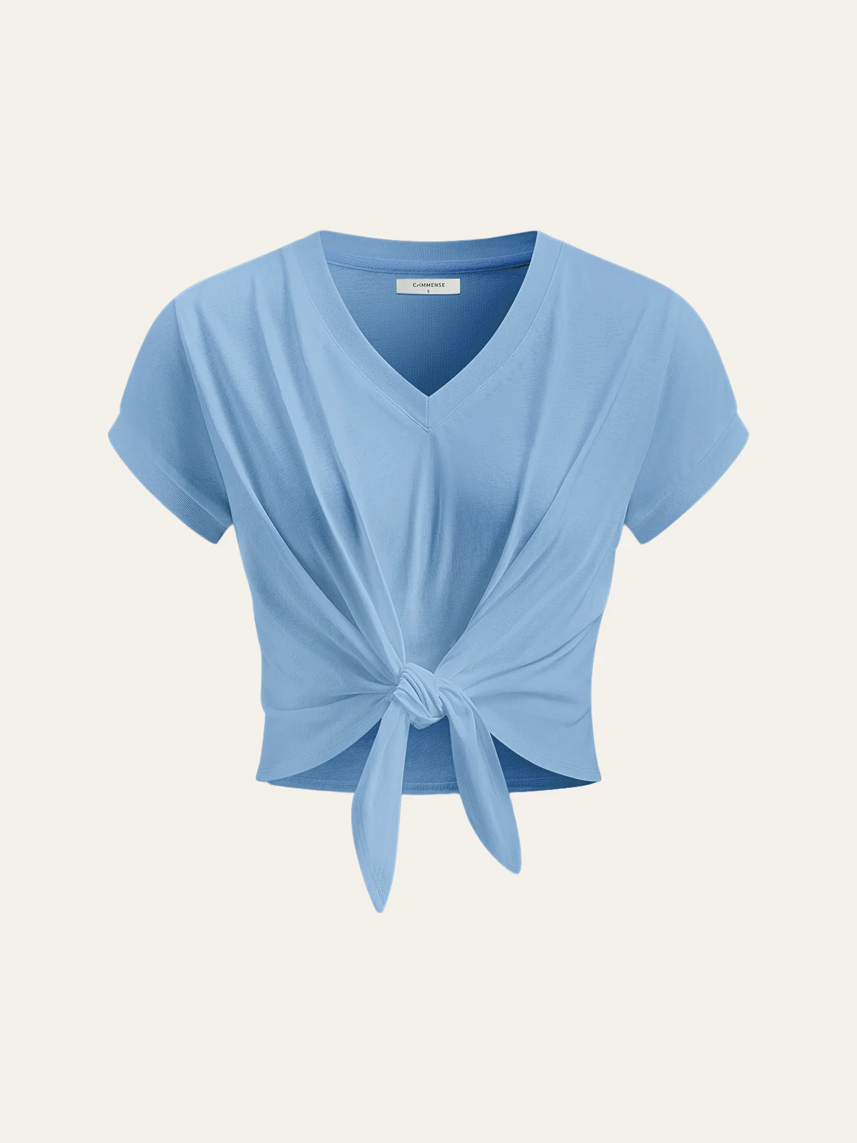 Knot Front V-Neck T-Shirt - Wholesalesil