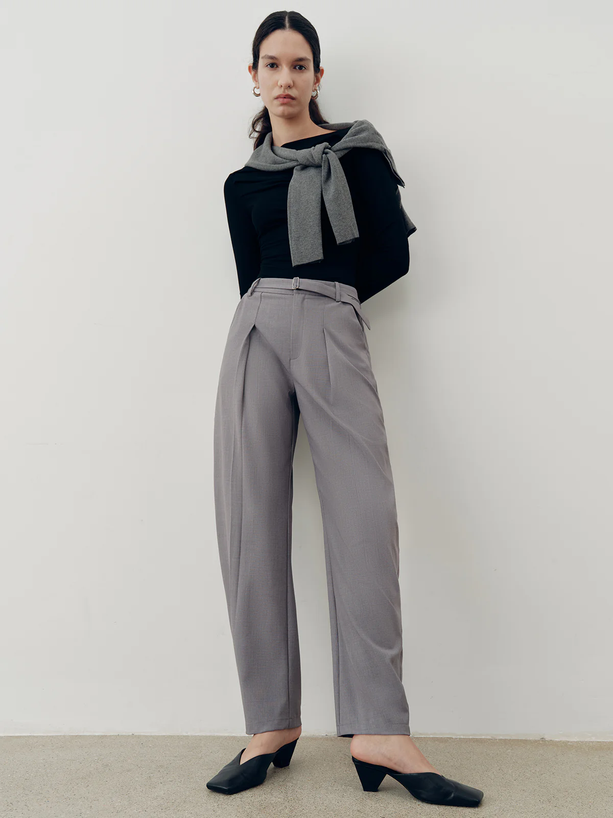 Mid-Waist Belted Pleated Pants - Wholesalesil