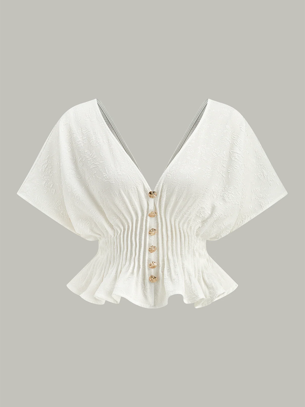 Textured Button Peplum Top - Wholesalesil