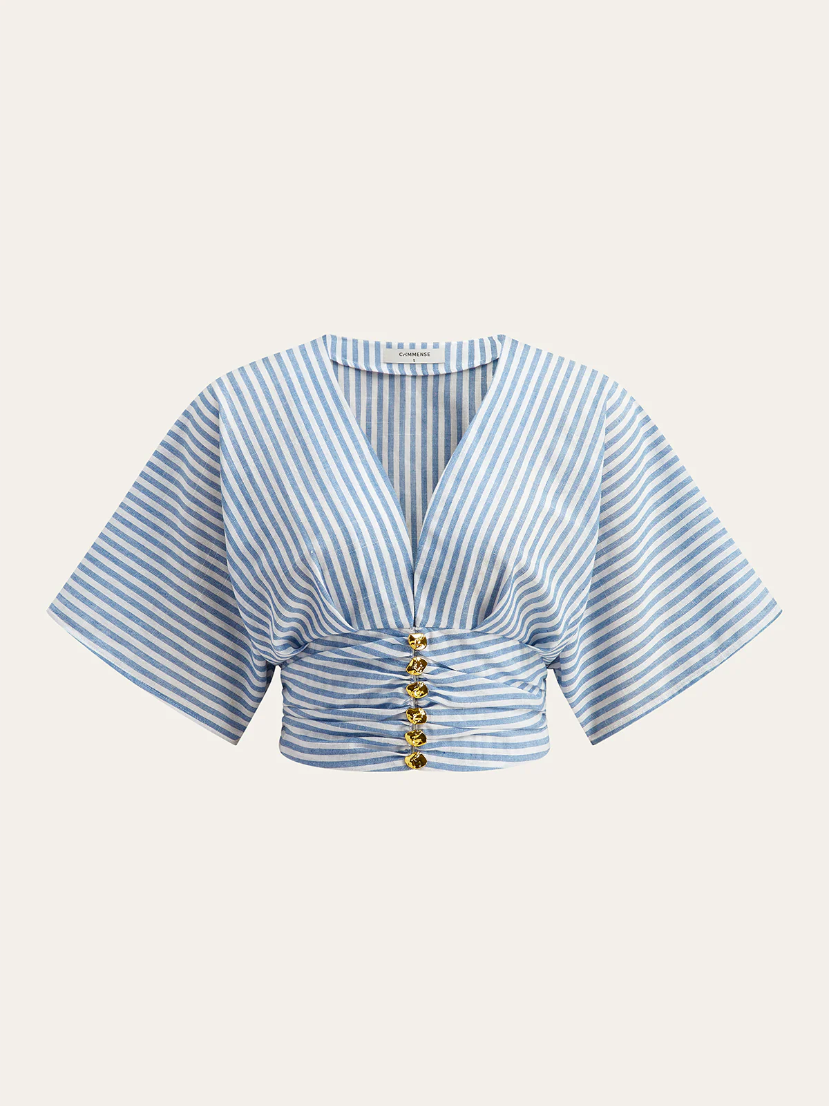 Striped Ruched Metal Decor Blouse - Wholesalesil