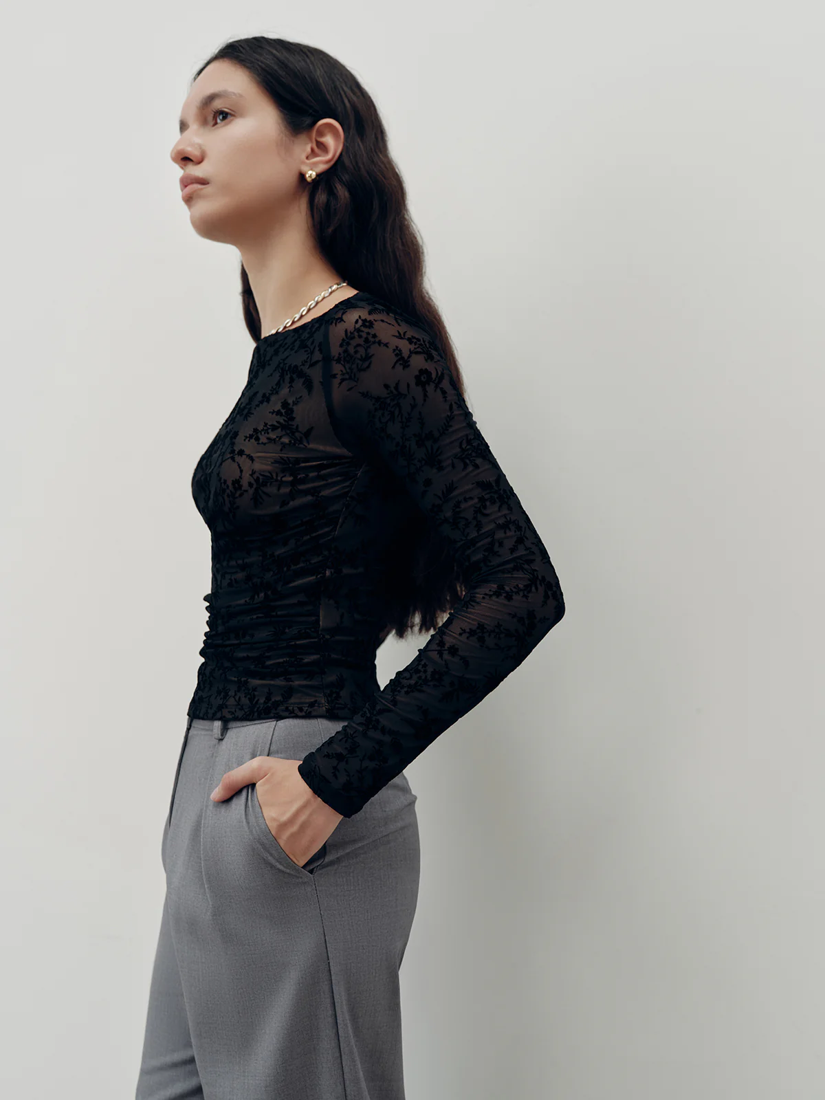 Floral Lace Long Sleeve T-Shirt - Wholesalesil