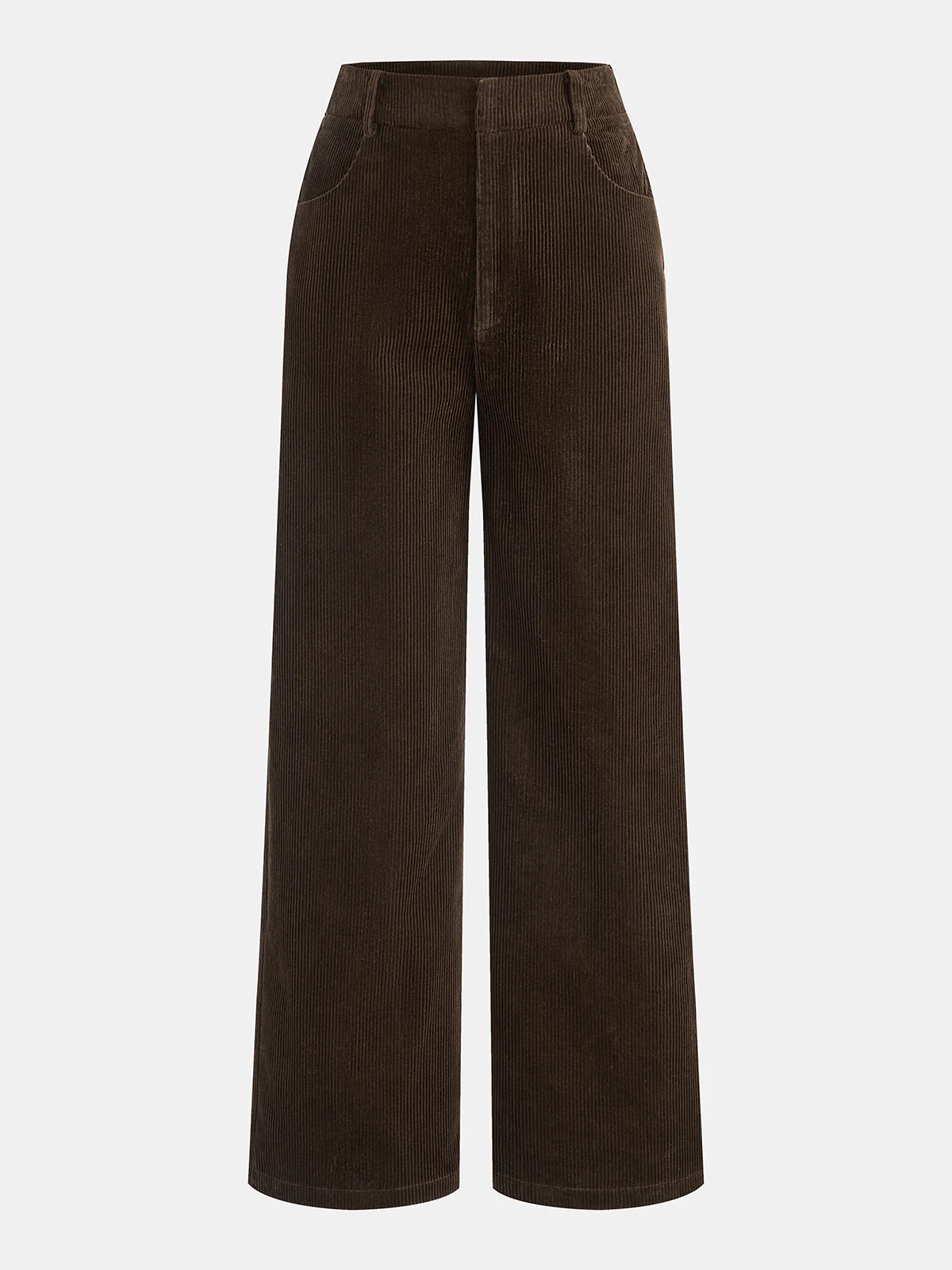 Mid-Waist Corduroy Straight-Leg Pants - Wholesalesil