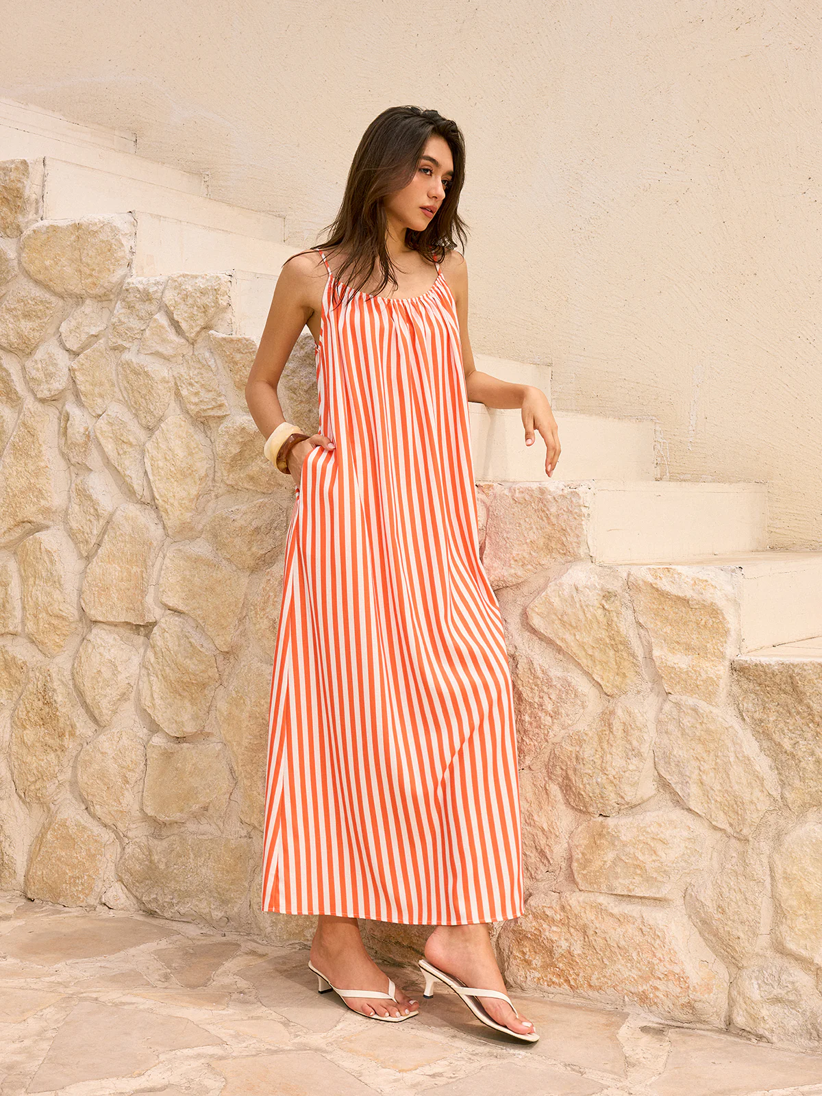 Striped Backless Maxi Dress - Wholesalesil