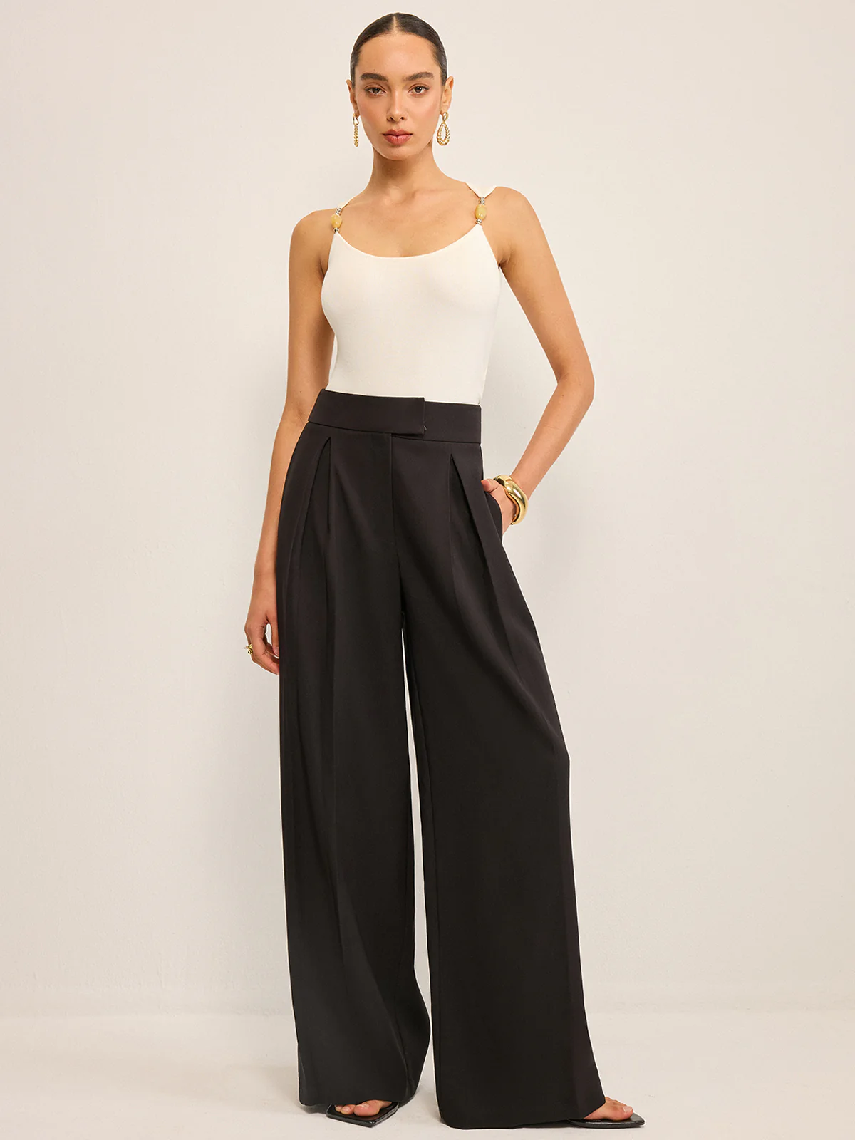 High-Waisted Wide-Leg Pants - Wholesalesil