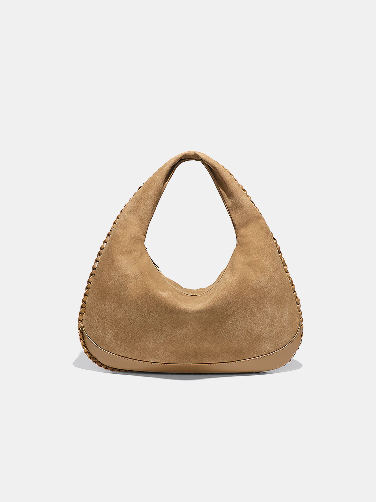 Braided Trim Suede Hobo Bag - Wholesalesil