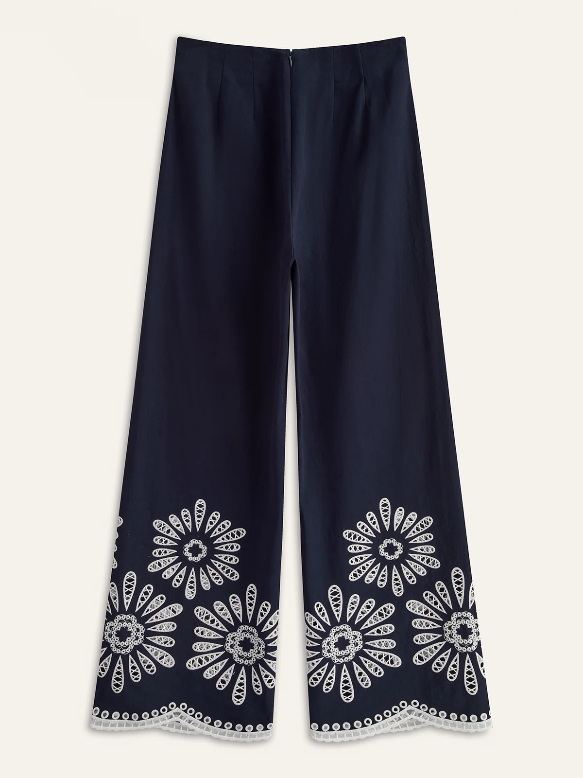 Floral Eyelet Embroidery Cotton Blend Pants - Wholesalesil