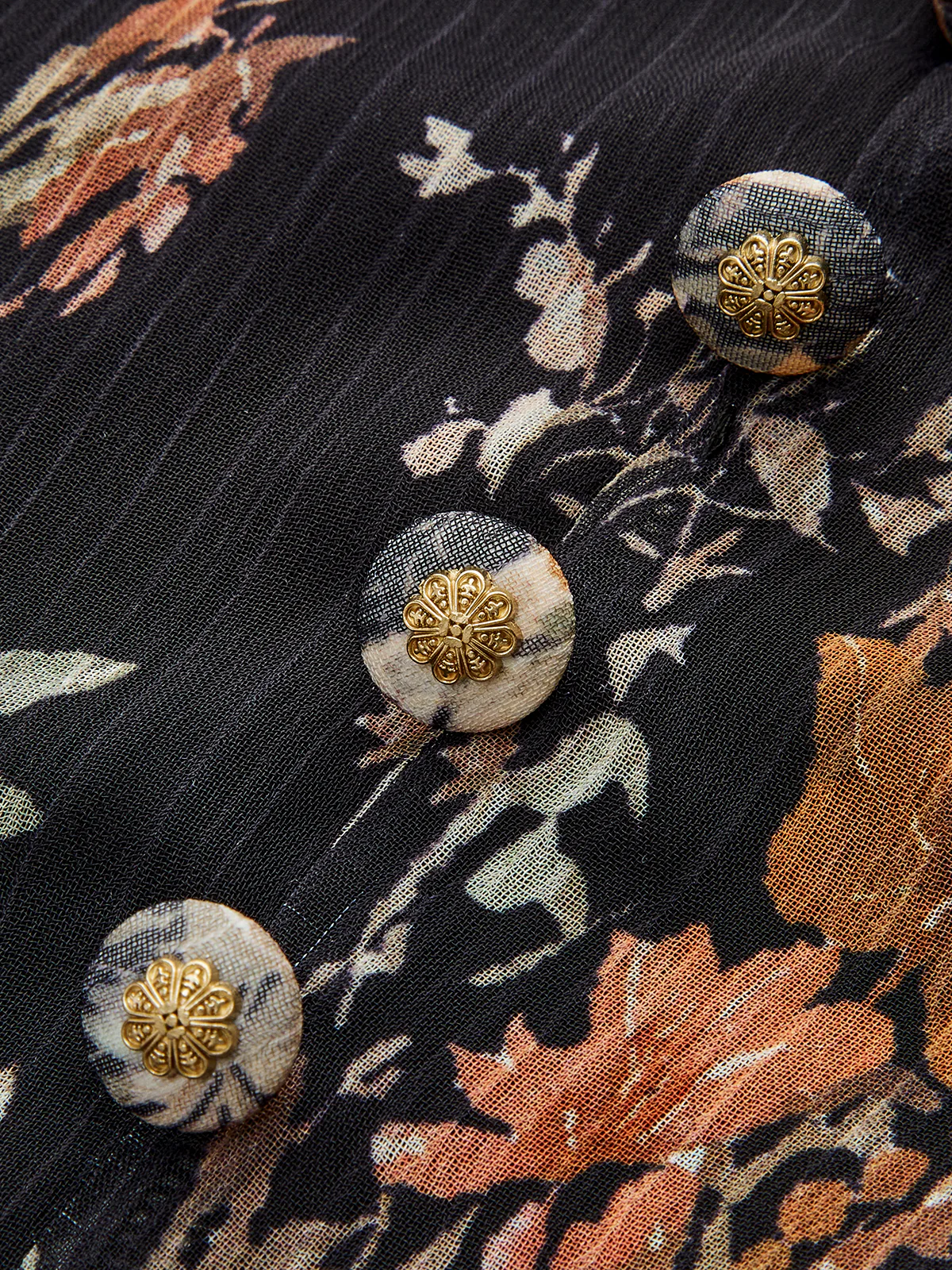 Semi-Sheer Chiffon Floral Print Belted Dress - Wholesalesil