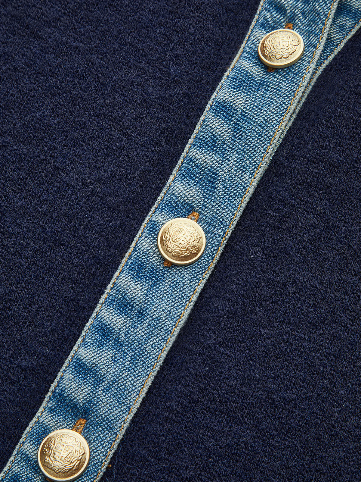 Denim Collar Buttoned Sweater - Wholesalesil