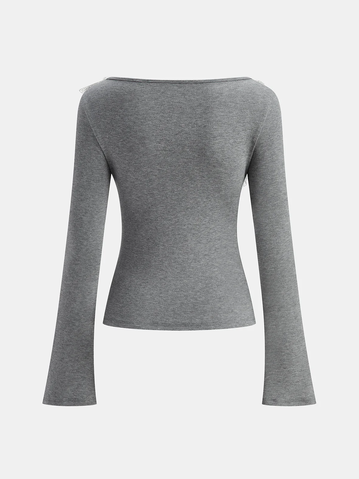 Faux Pearl Decor 3D Floral Fitted Soft Knit Top - Wholesalesil