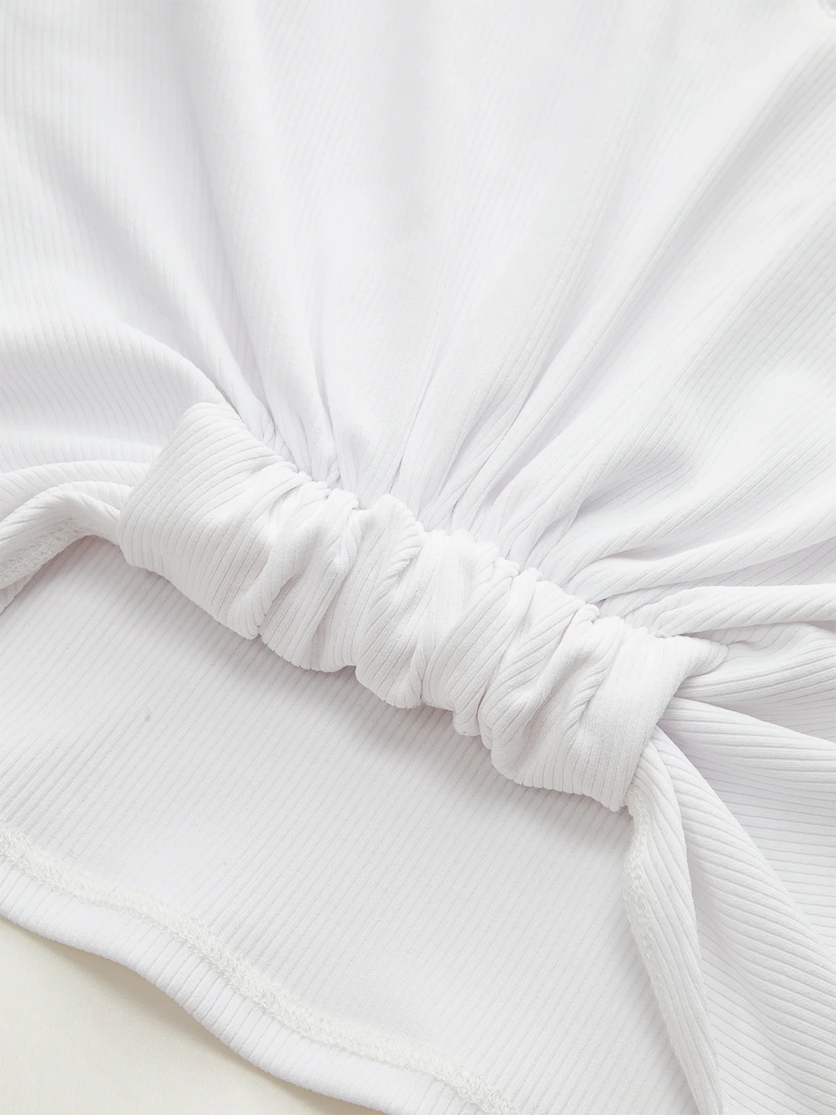 Ribbed V-Neck Knotted Crop Top - Wholesalesil