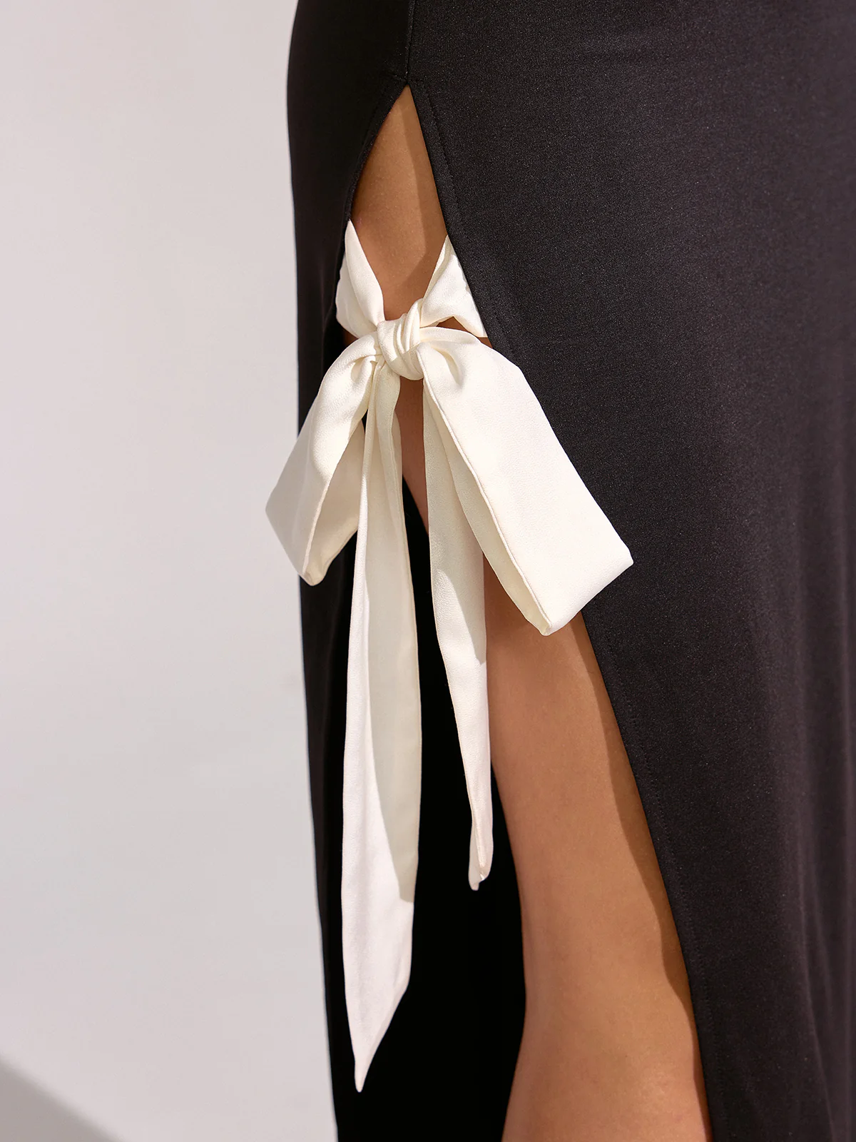 High Slit Bow Sleeveless Maxi Dress - Wholesalesil