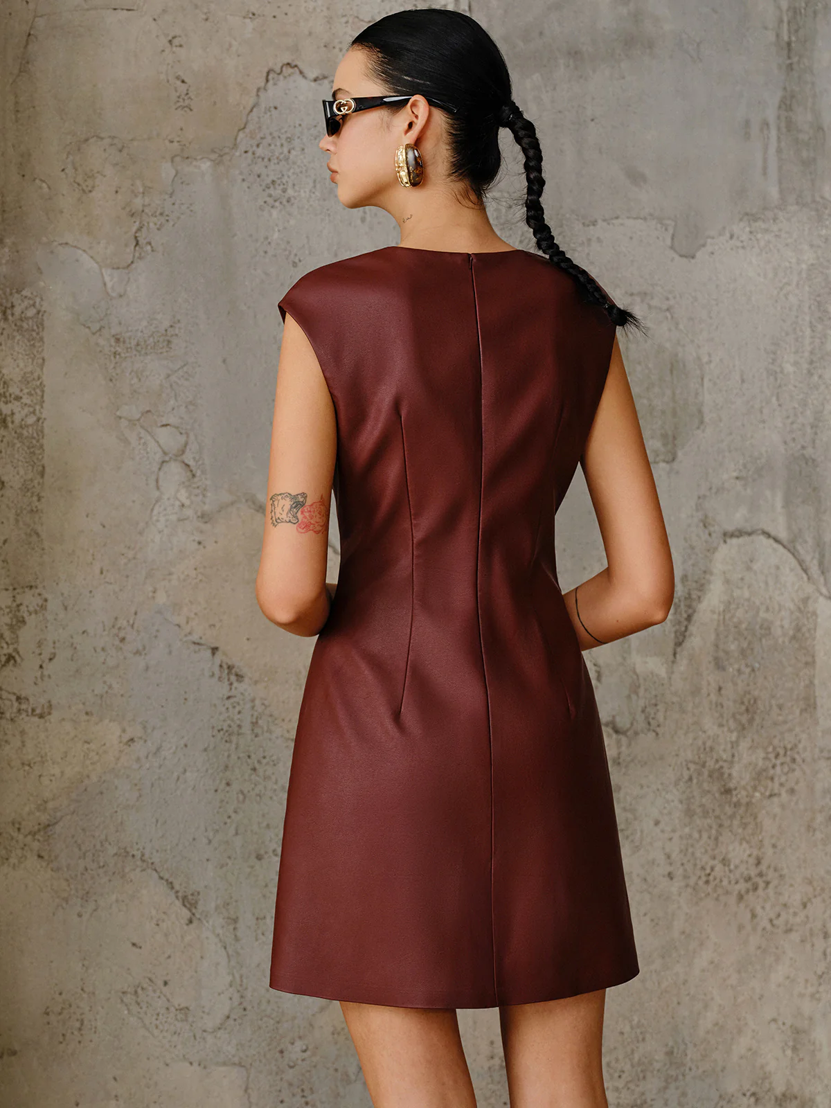 PU Leather Metal Buckle Sleeveless Mini Dress - Wholesalesil