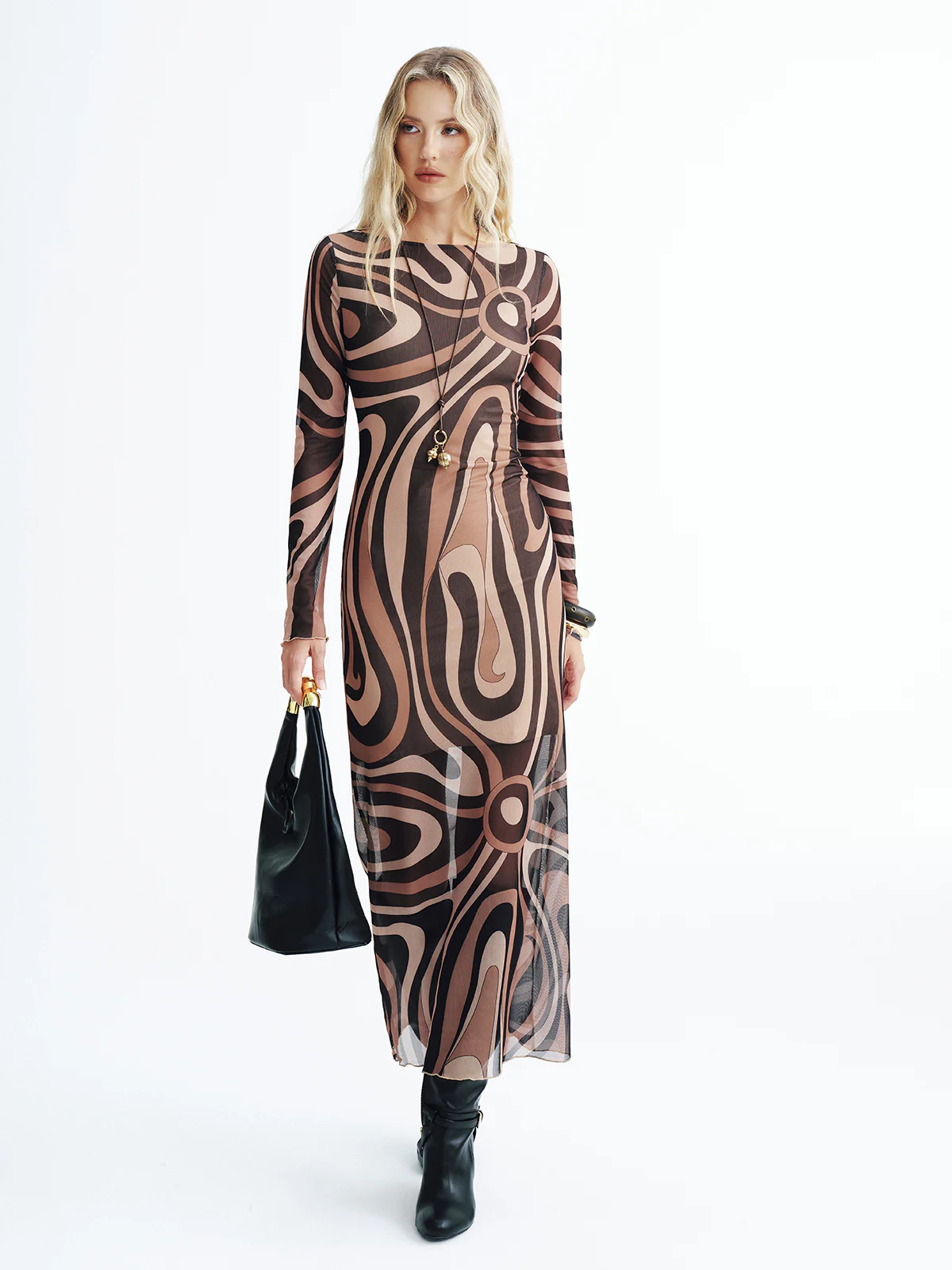 Abstract Print Mesh Maxi Dress - Wholesalesil