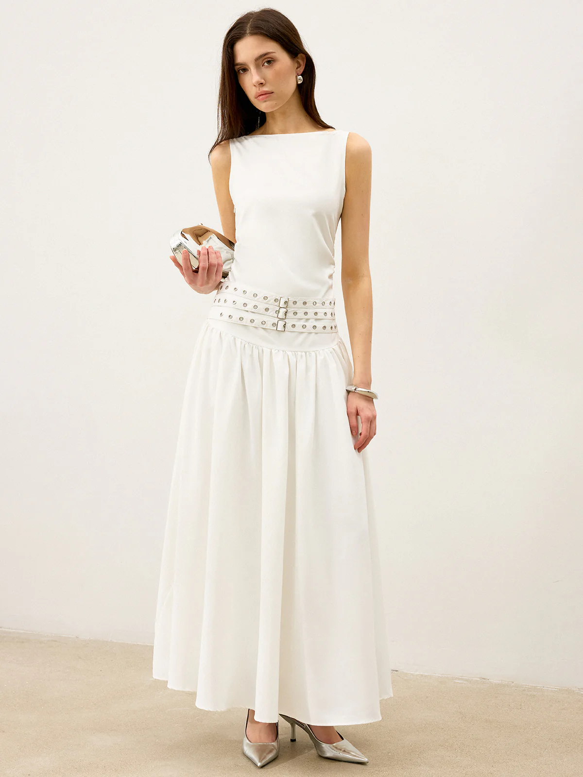 Boat Neck Multi-Belt Low-Waist Maxi Dress - Wholesalesil