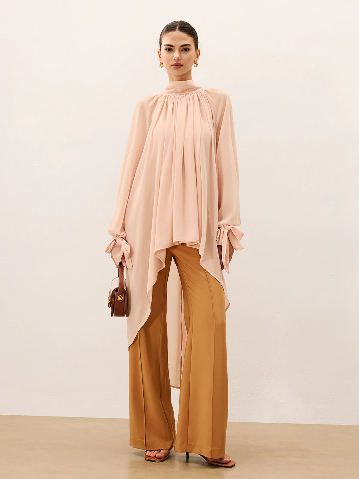 Ruffled Oversized Semi-Sheer Chiffon Blouse - Wholesalesil