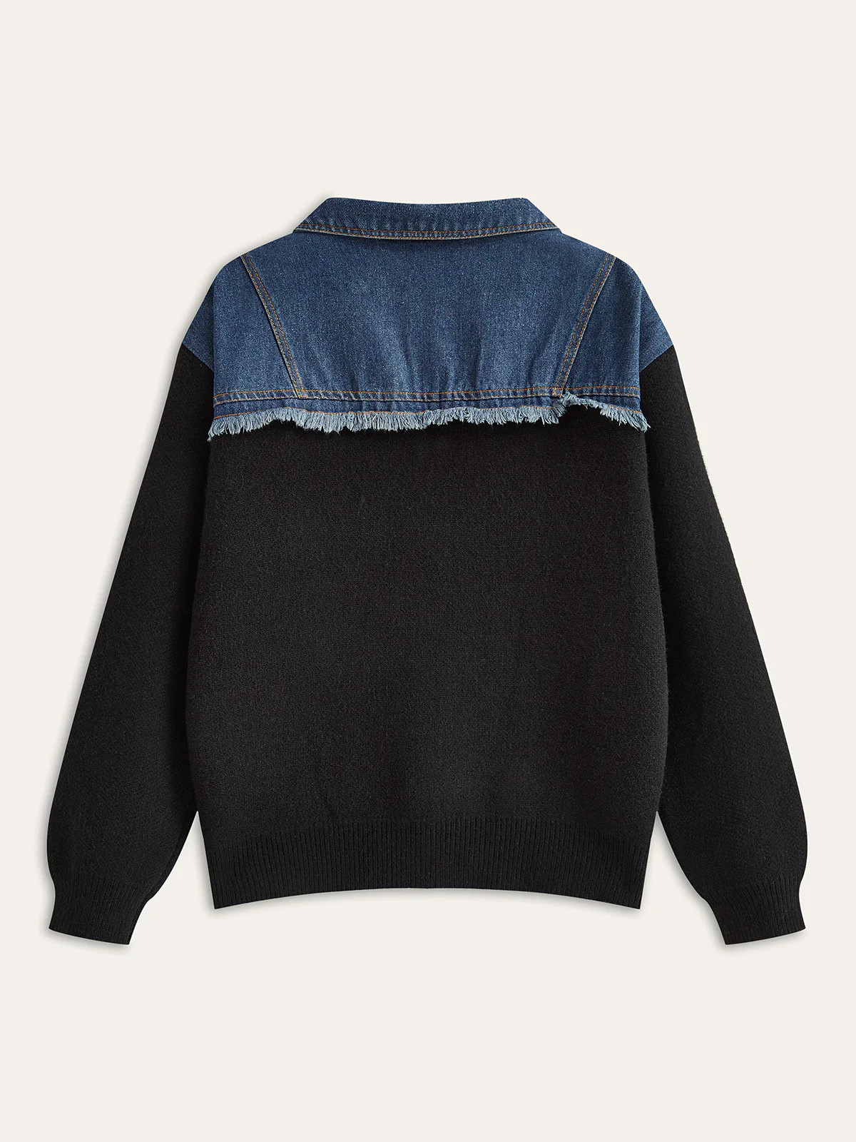 Denim Panel Zipper Cardigan - Wholesalesil