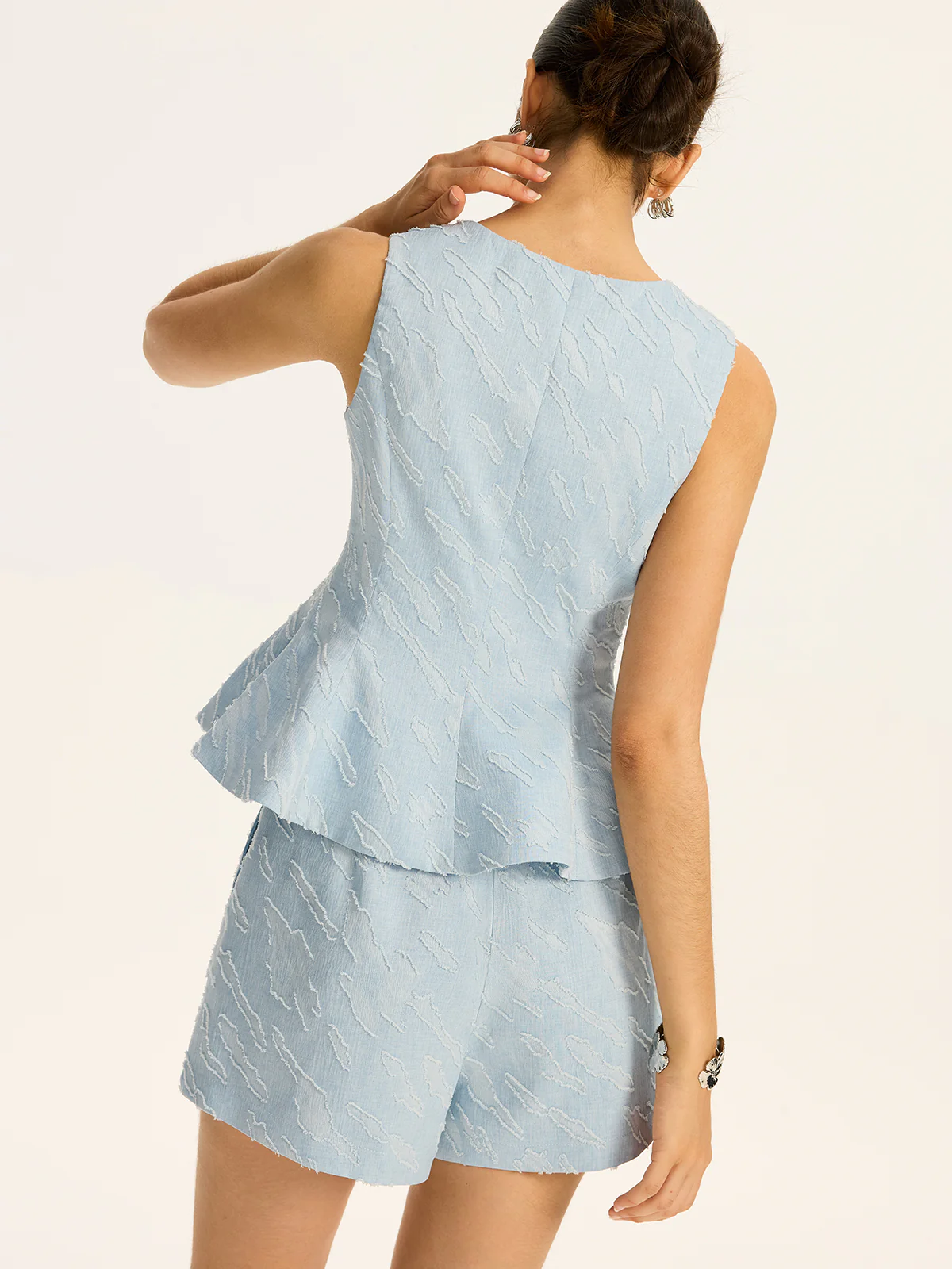 Textured Fabric Metal Button Peplum Vest - Wholesalesil
