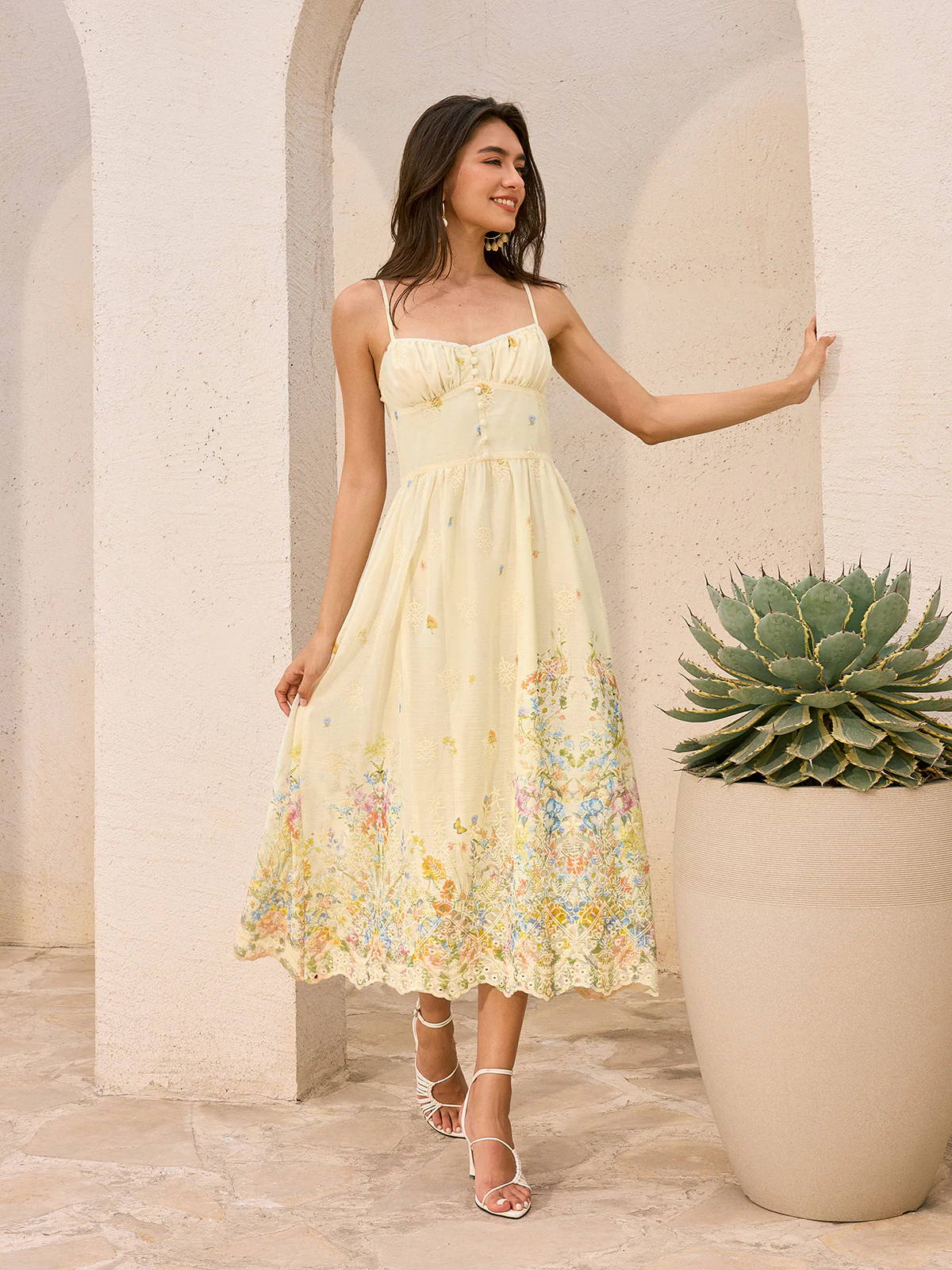 Floral Embroidered Midi Dress - Wholesalesil