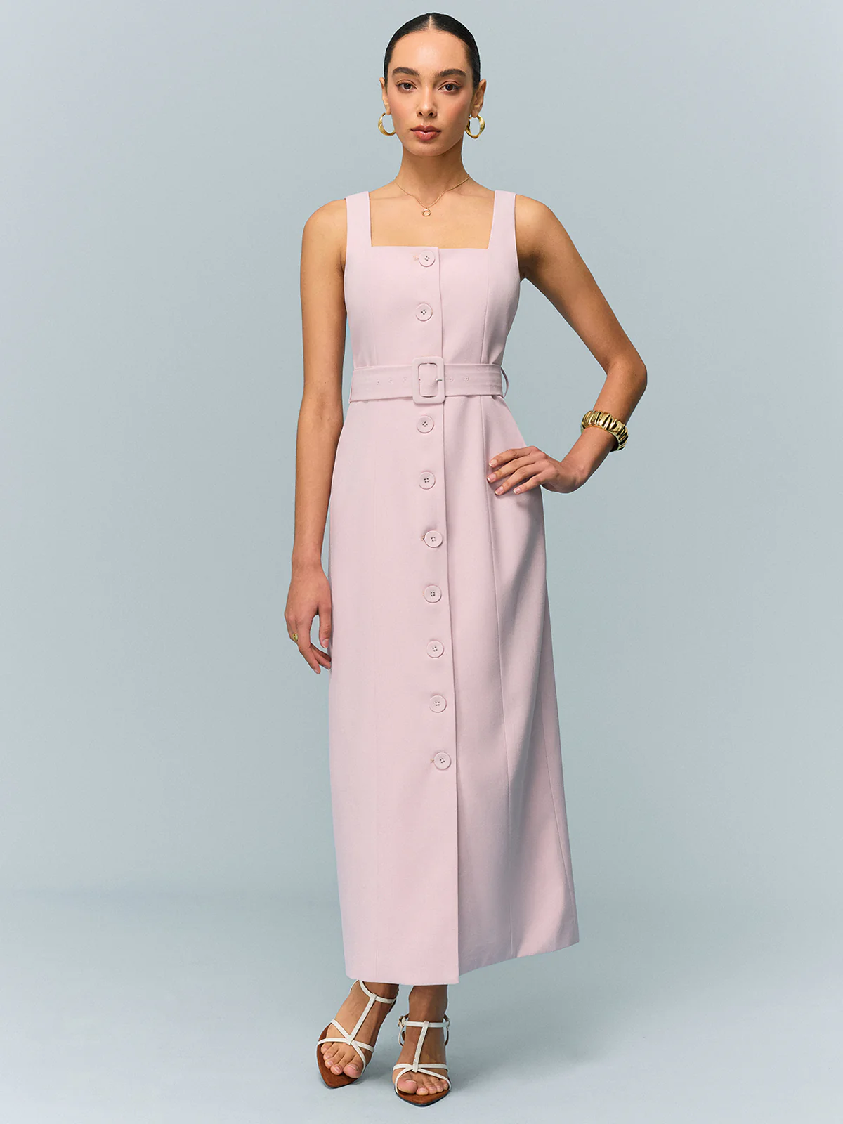 Belted Button-Front Maxi Dress - Wholesalesil