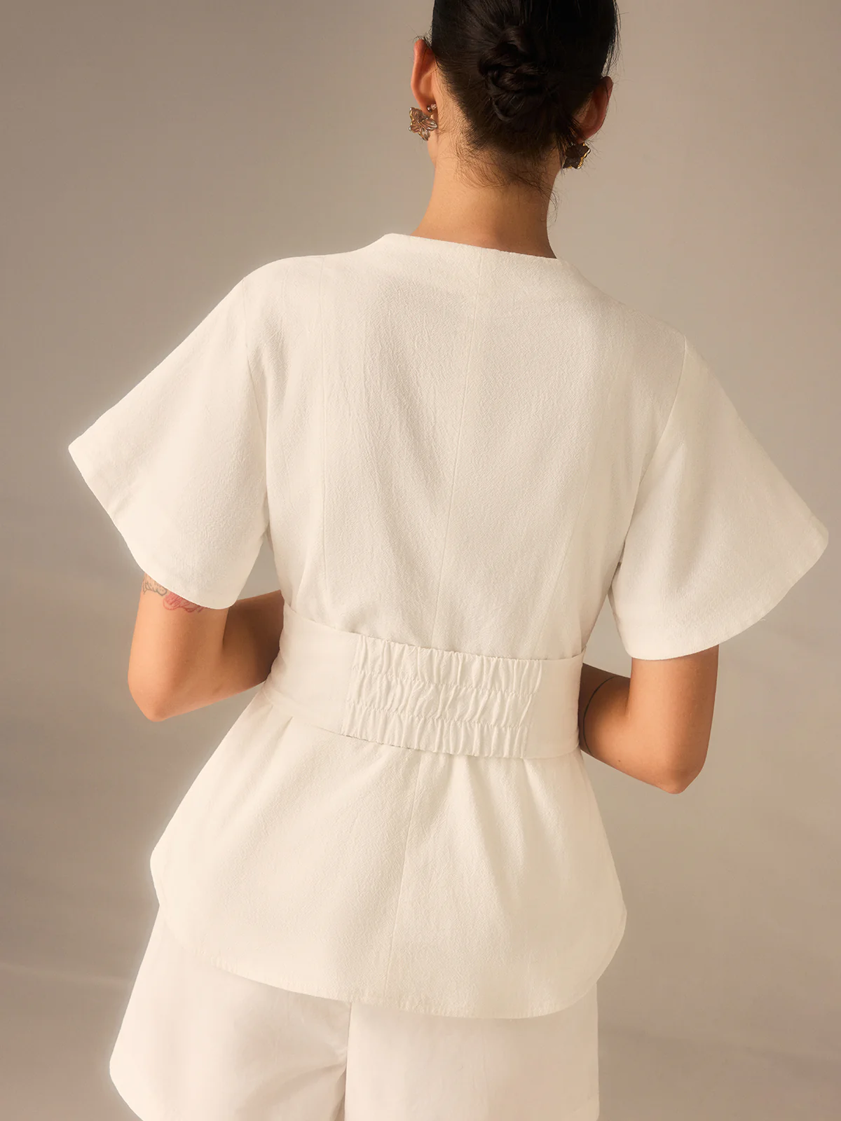 Cotton Square Neckline Top with Belted Waist - Wholesalesil