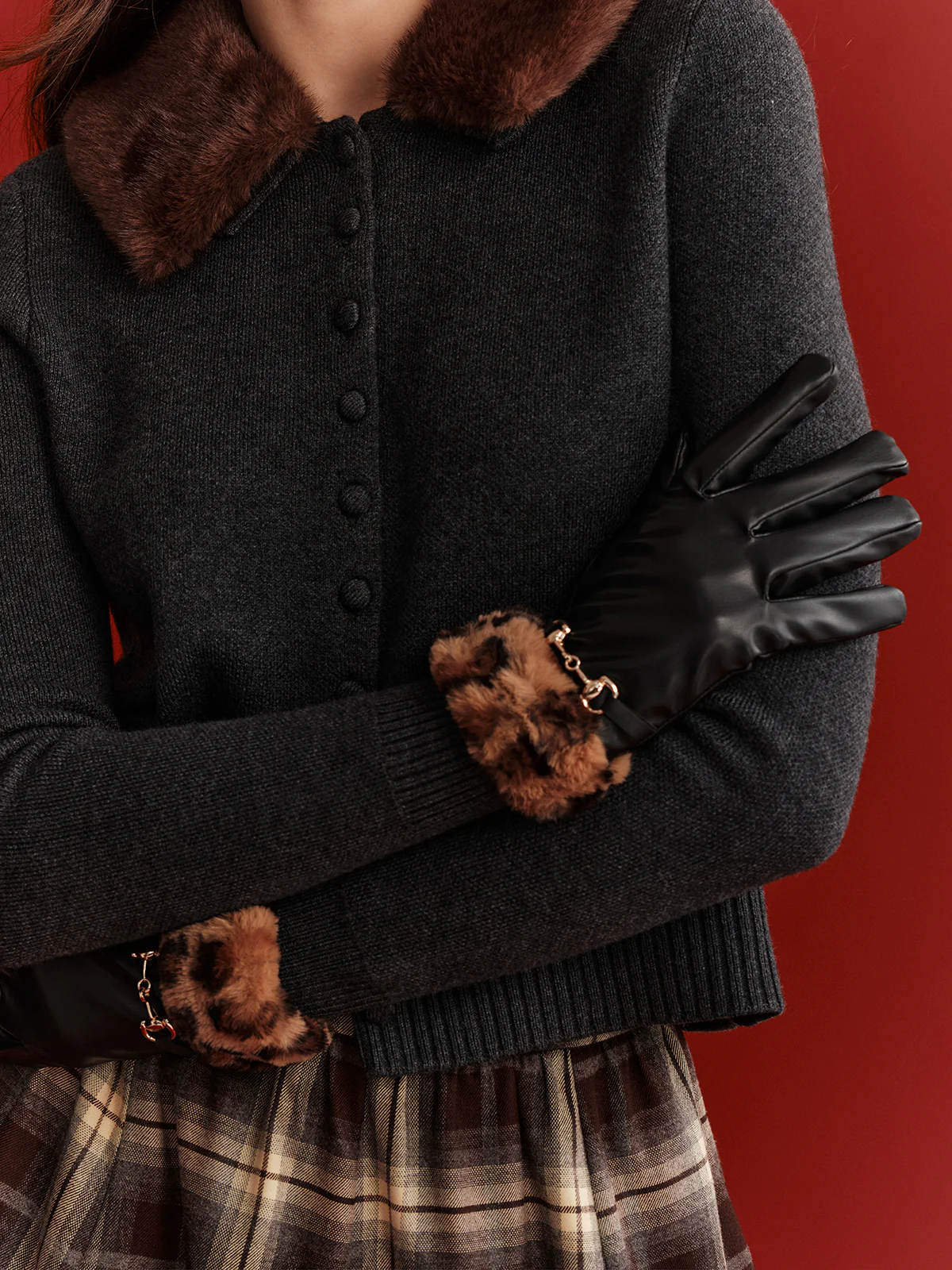 Faux Fur Collar Wool-Blend Cardigan - Wholesalesil